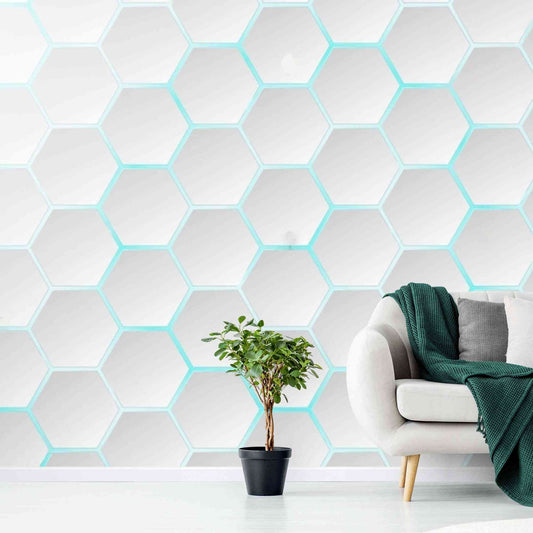 Captivating 3D wall mural with white hexagon design