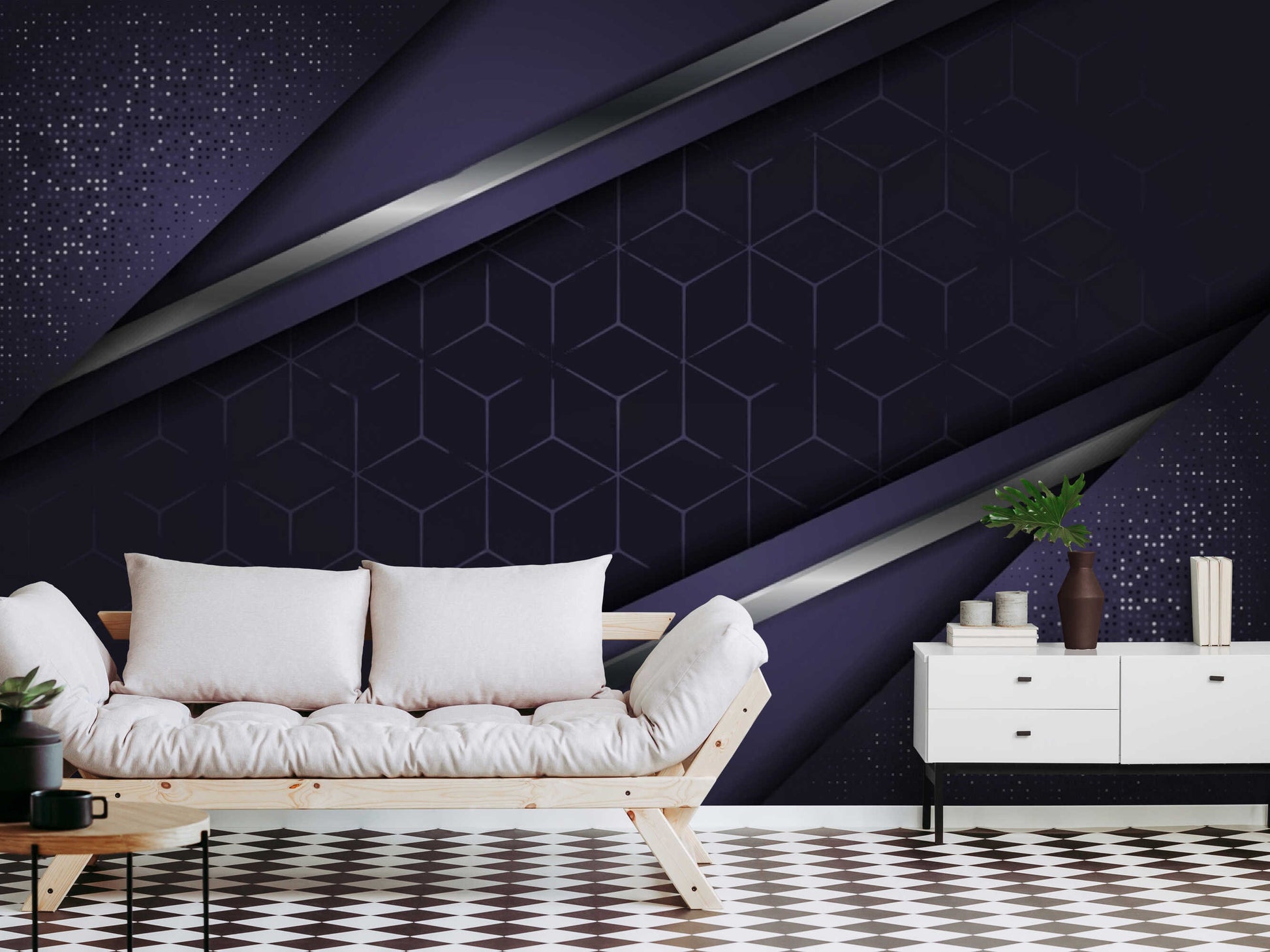 3D murals creating a captivating purple accent wall decoration