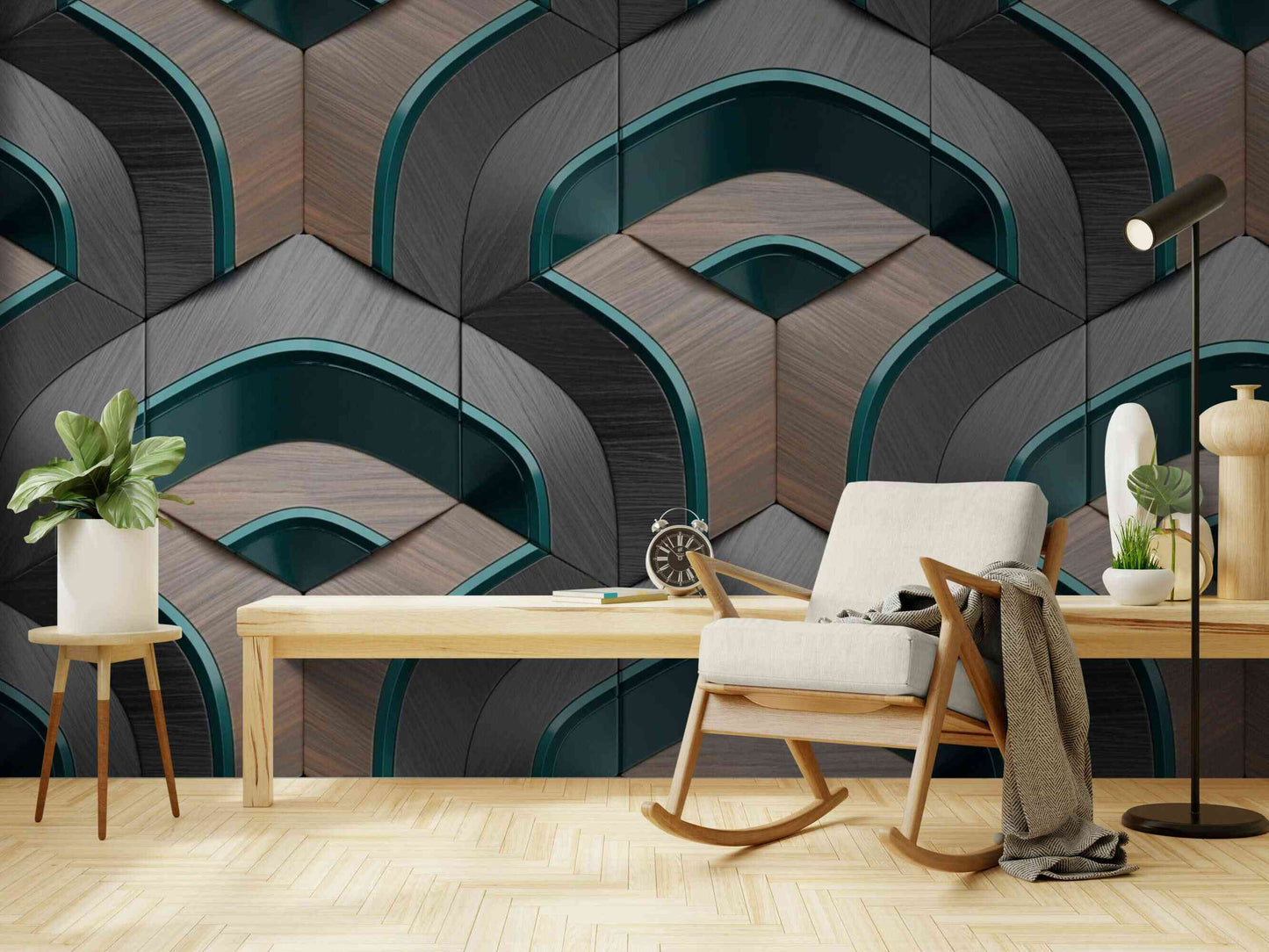 Abstract 3D Wallpaper Mural in a Kitchen