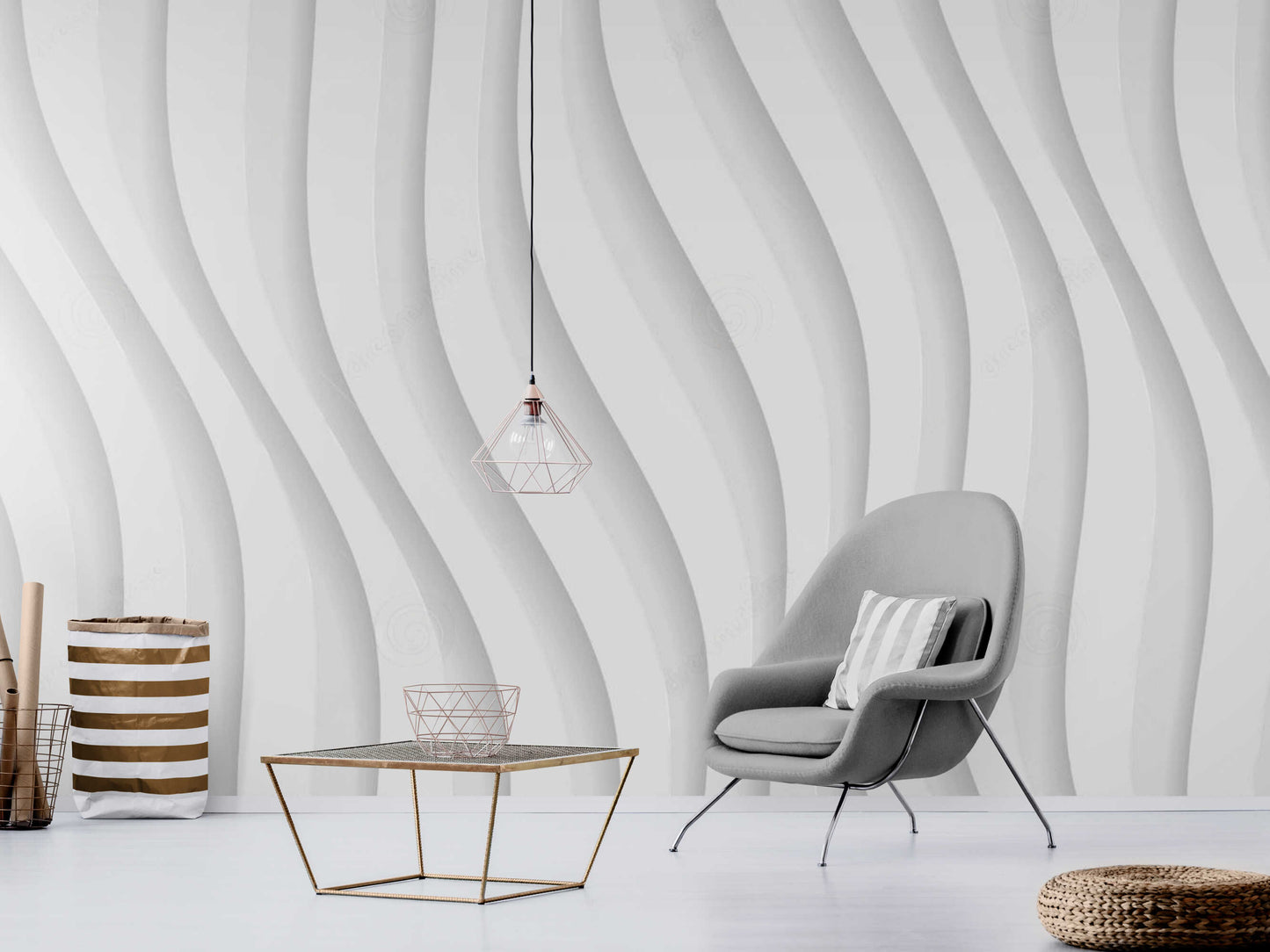 3D White Geometric Wallpaper Design