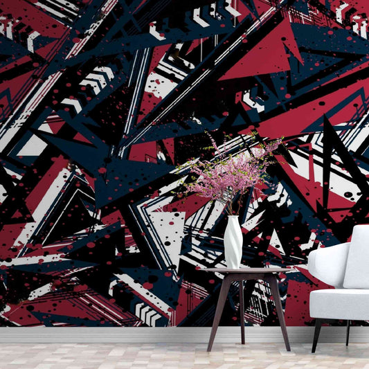 Abstract Graffiti Wallpaper in Red and Dark Blue Shades