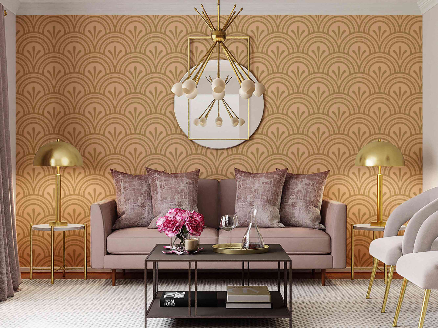 Accent wall adorned with our luxury wallpaper, creating a stunning focal point.