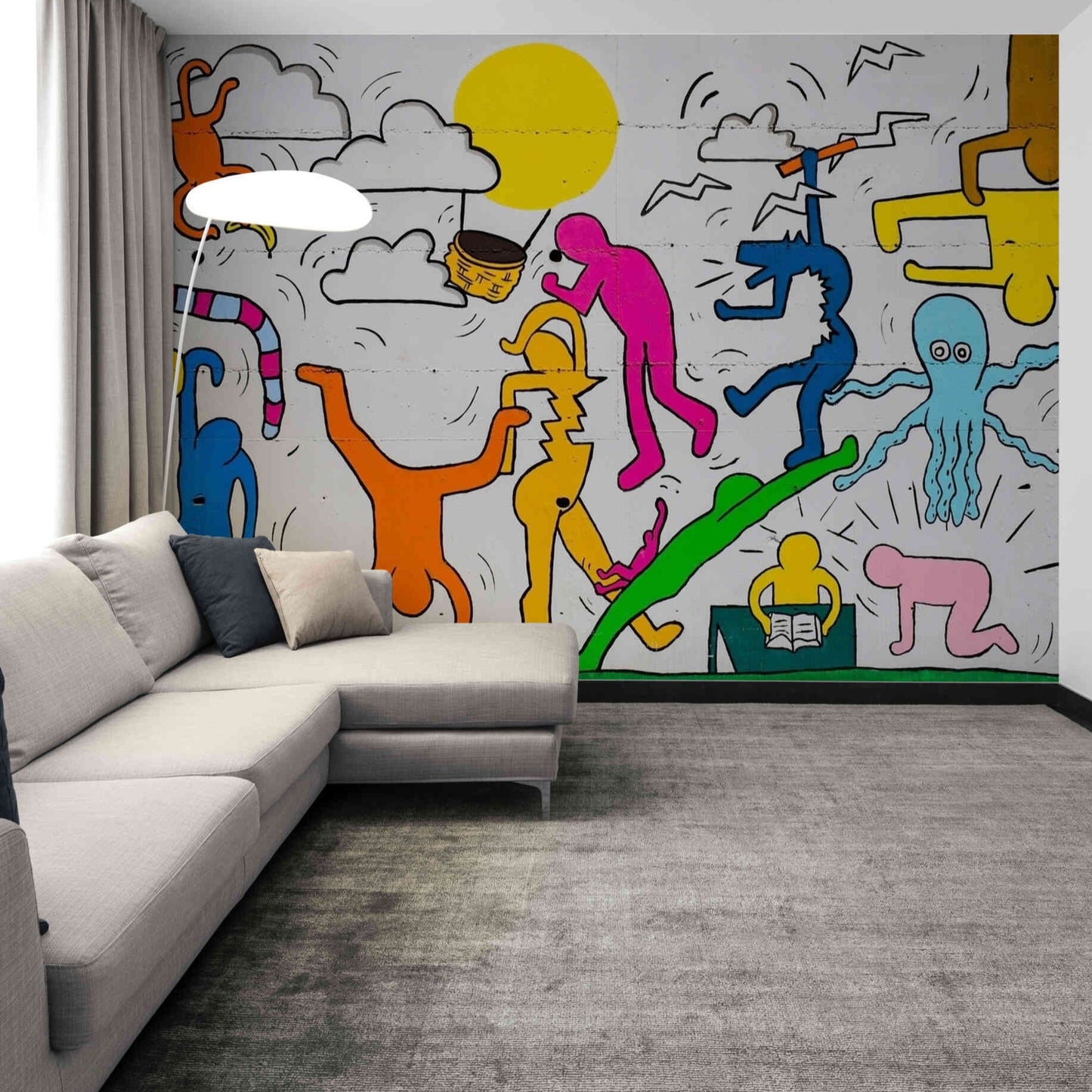 Action-packed scenes from comics come alive with graffiti flair, creating an immersive mural wallpaper.