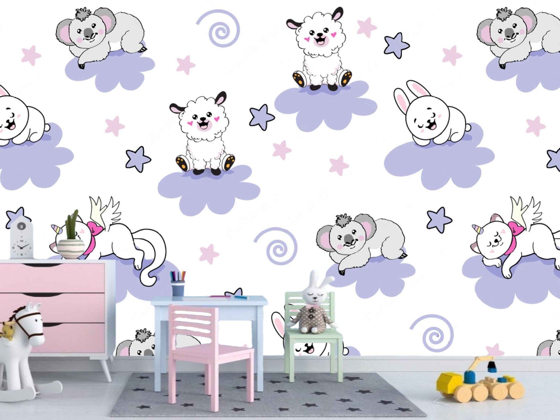 Adorable animal wall decor in a baby's room, featuring lovable cartoon characters that spark joy and imagination.