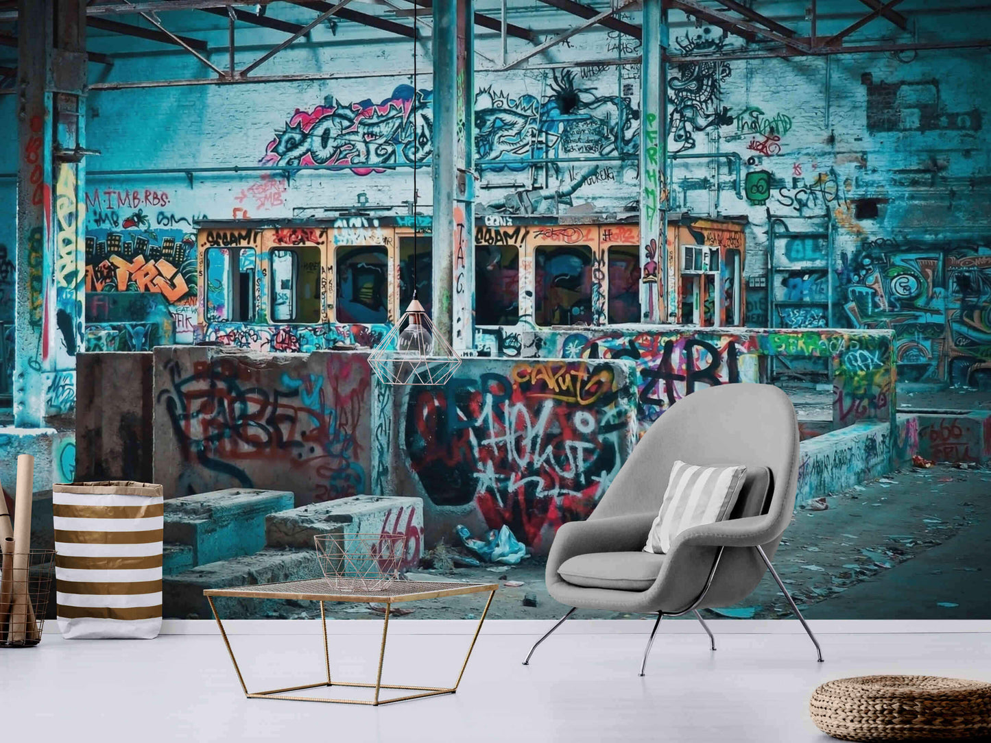  Cool urban tags and abstract graffiti in a calming blue wallpaper