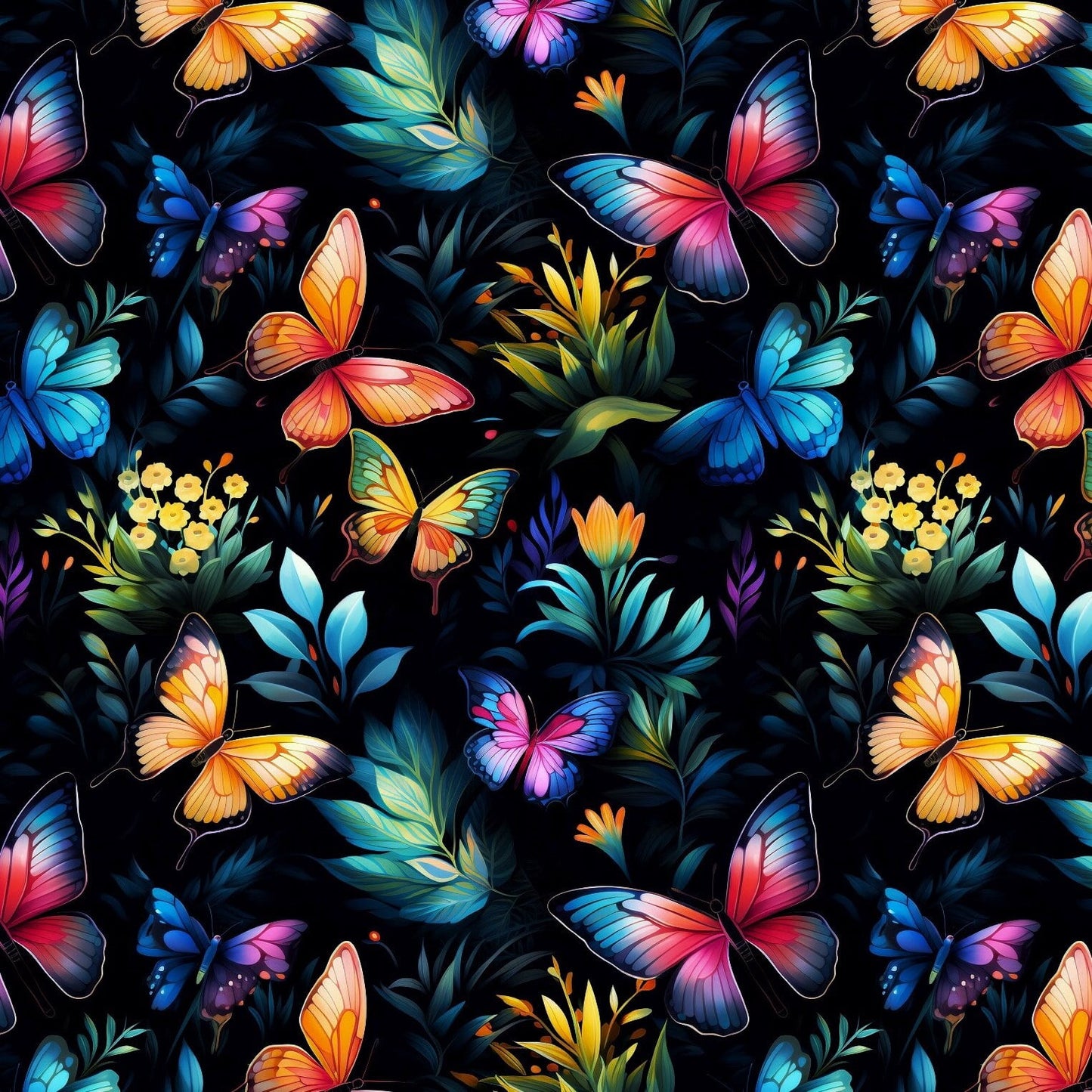 Botanical pattern wallpaper with floral and butterfly