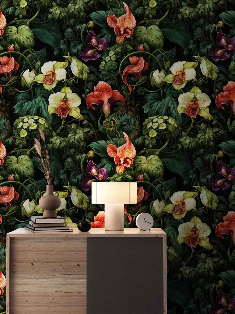 Floral Botanical Wall Mural Wallpaper: Tranquil Oasis