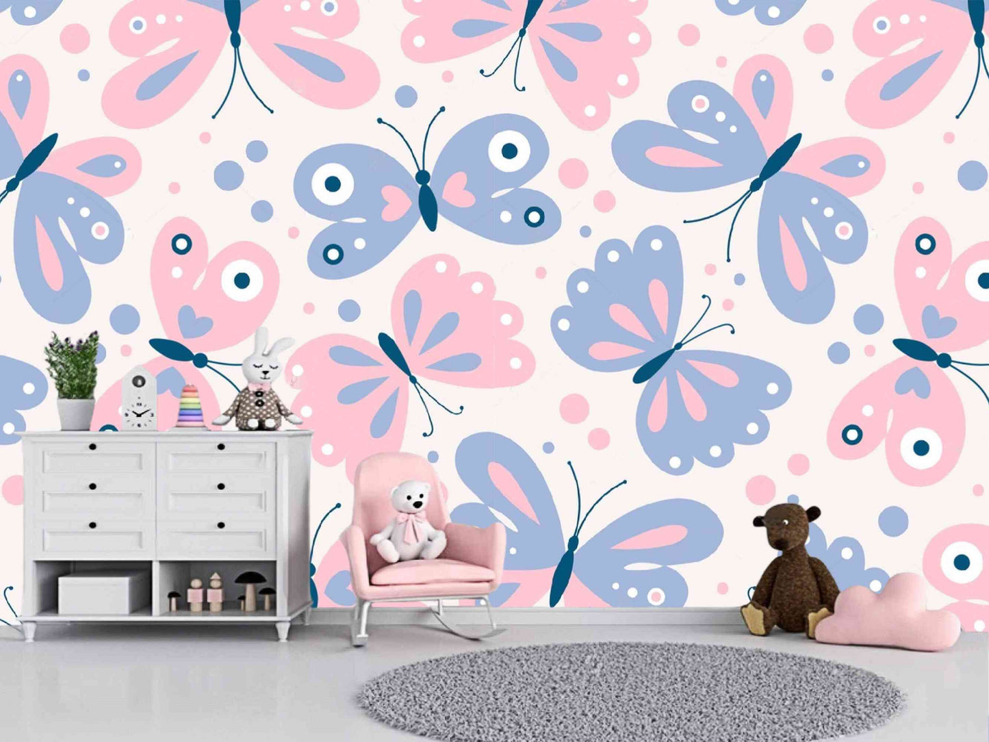 Vibrant Butterfly-Themed Nursery Wallpaper