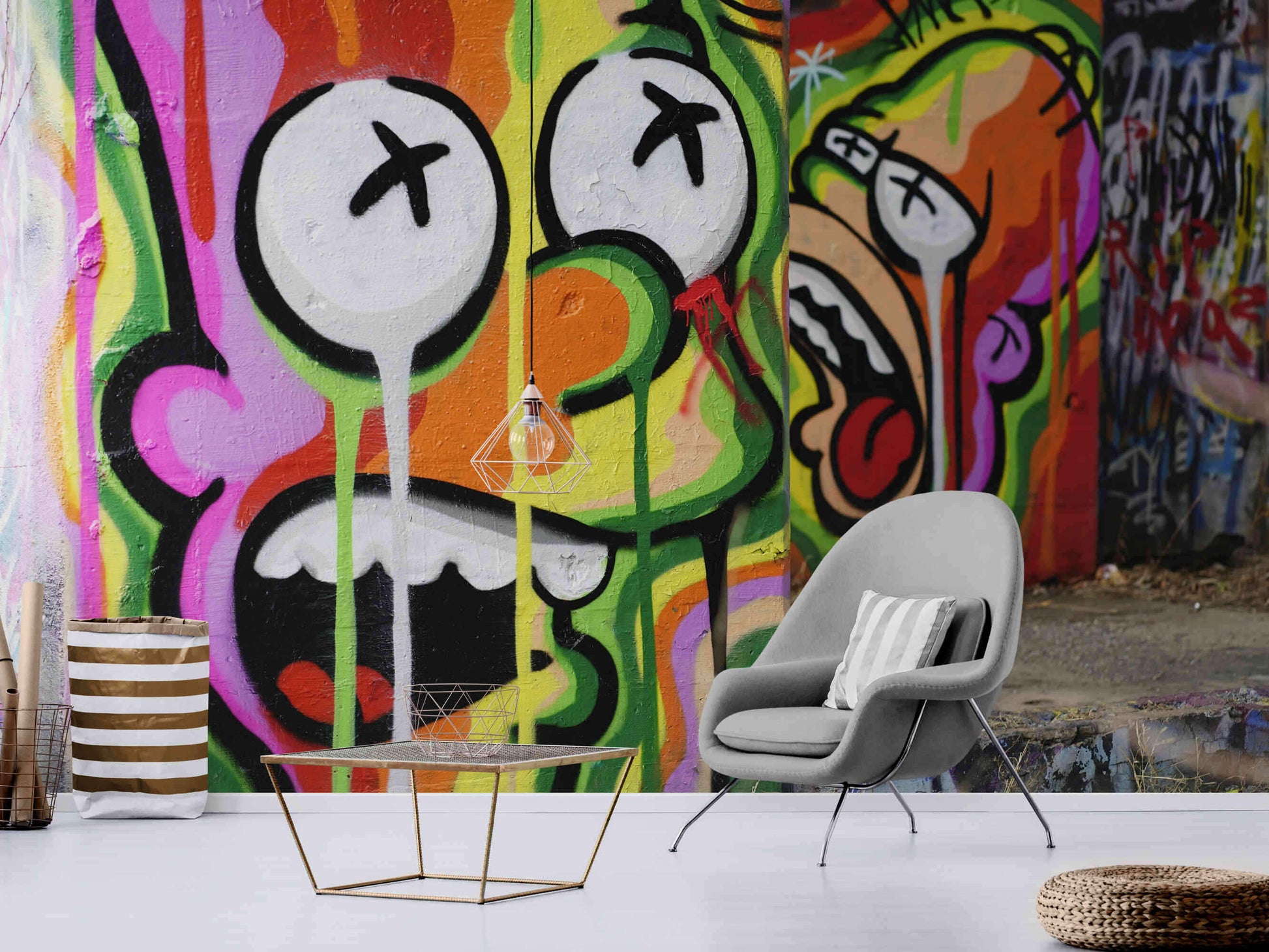 Colorful Peel and Stick Cartoon Graffiti for Creative Spaces