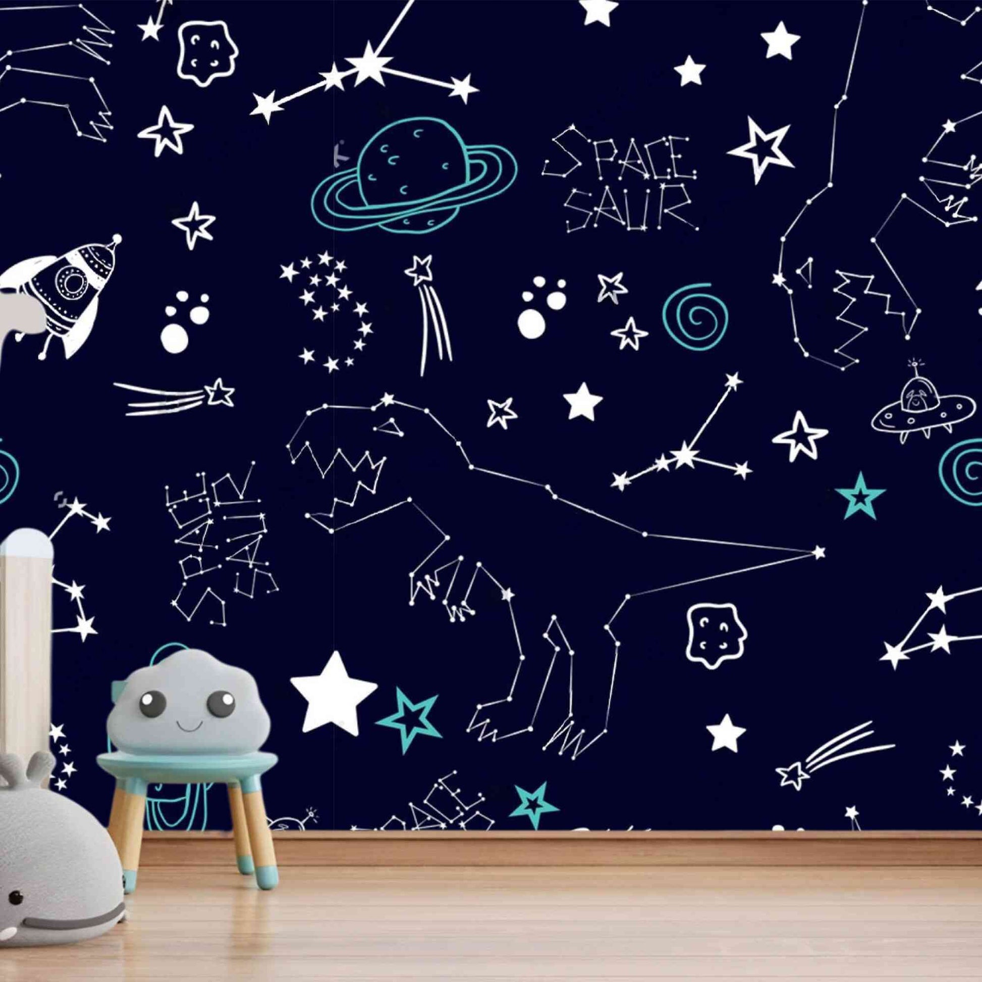 Space and Dinosaur Pattern Wallpape