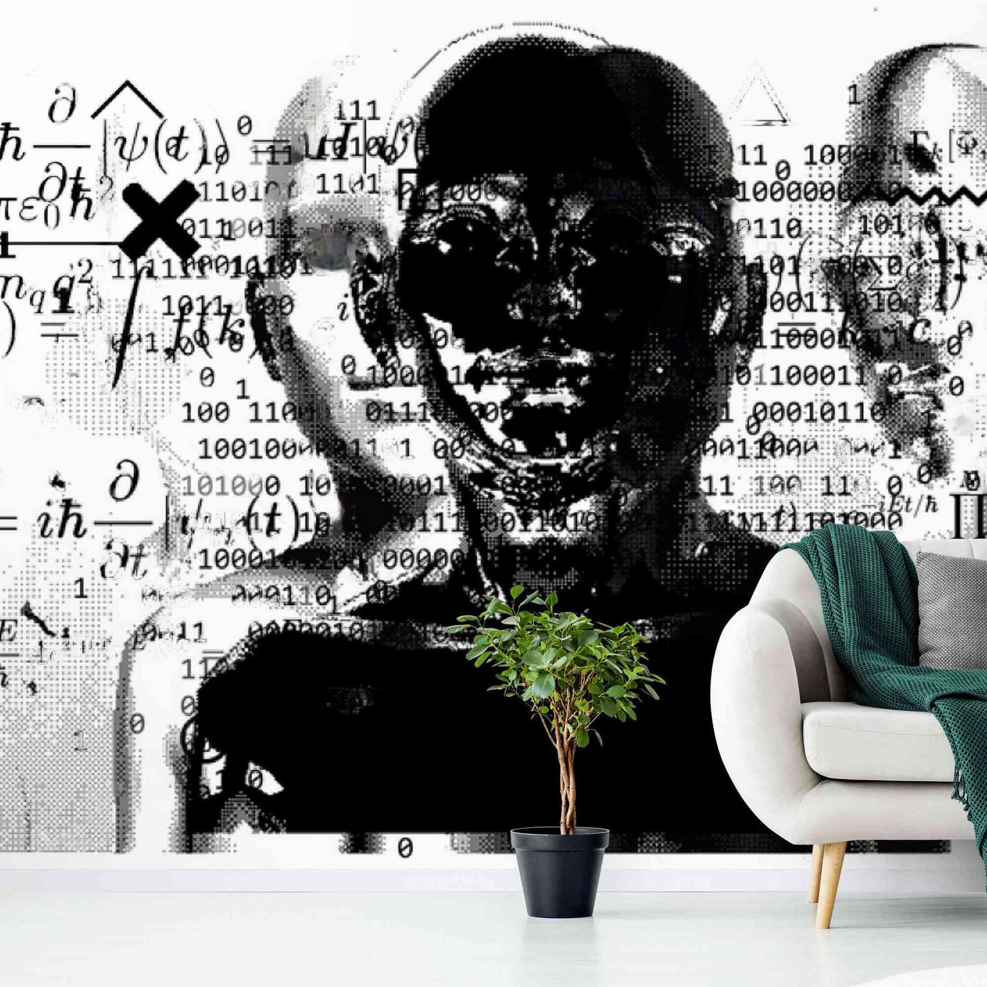 Black and white cyberpunk graffiti mural wallpaper