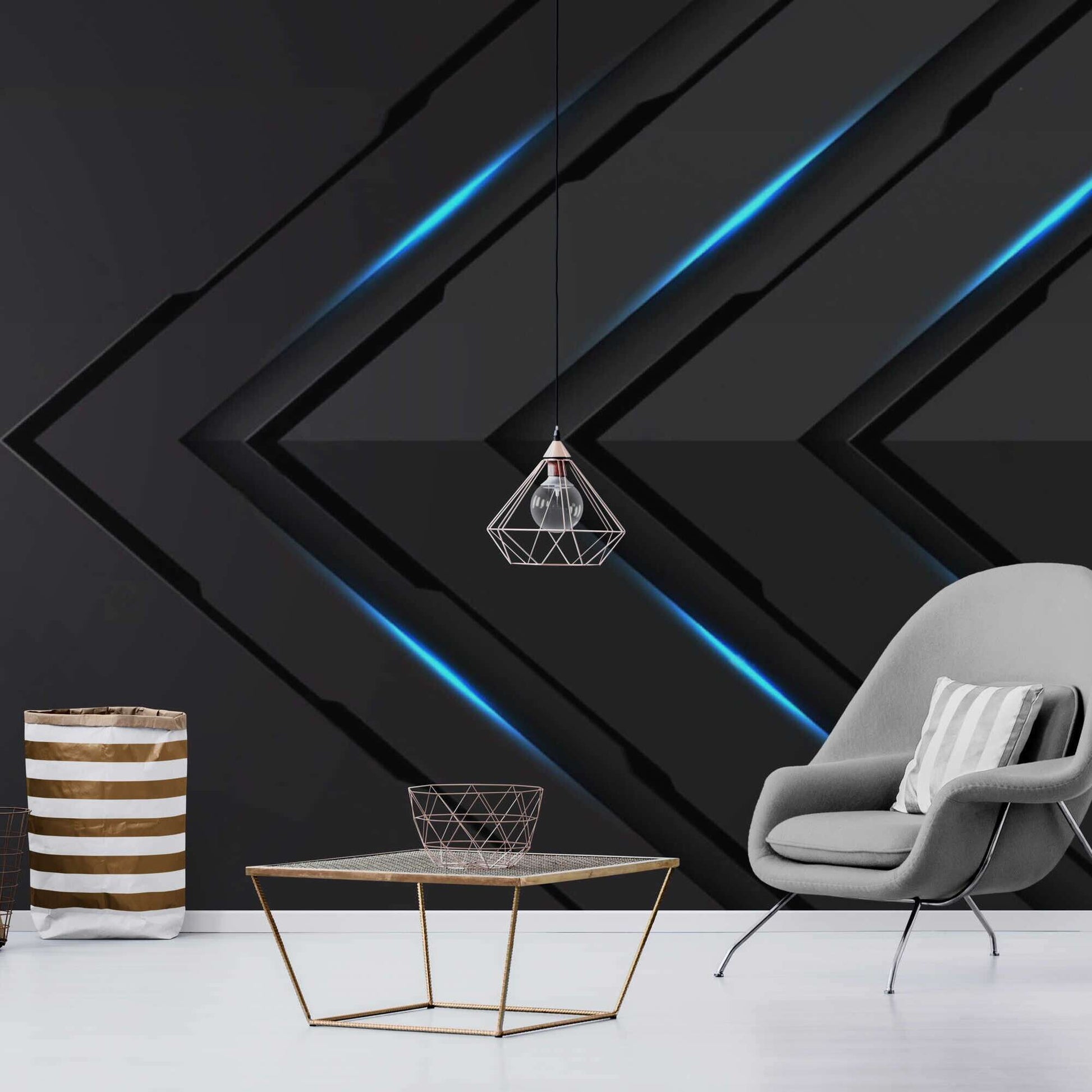Cyber wallpaper showcasing futuristic 3D design, adding depth and dimension to the room.