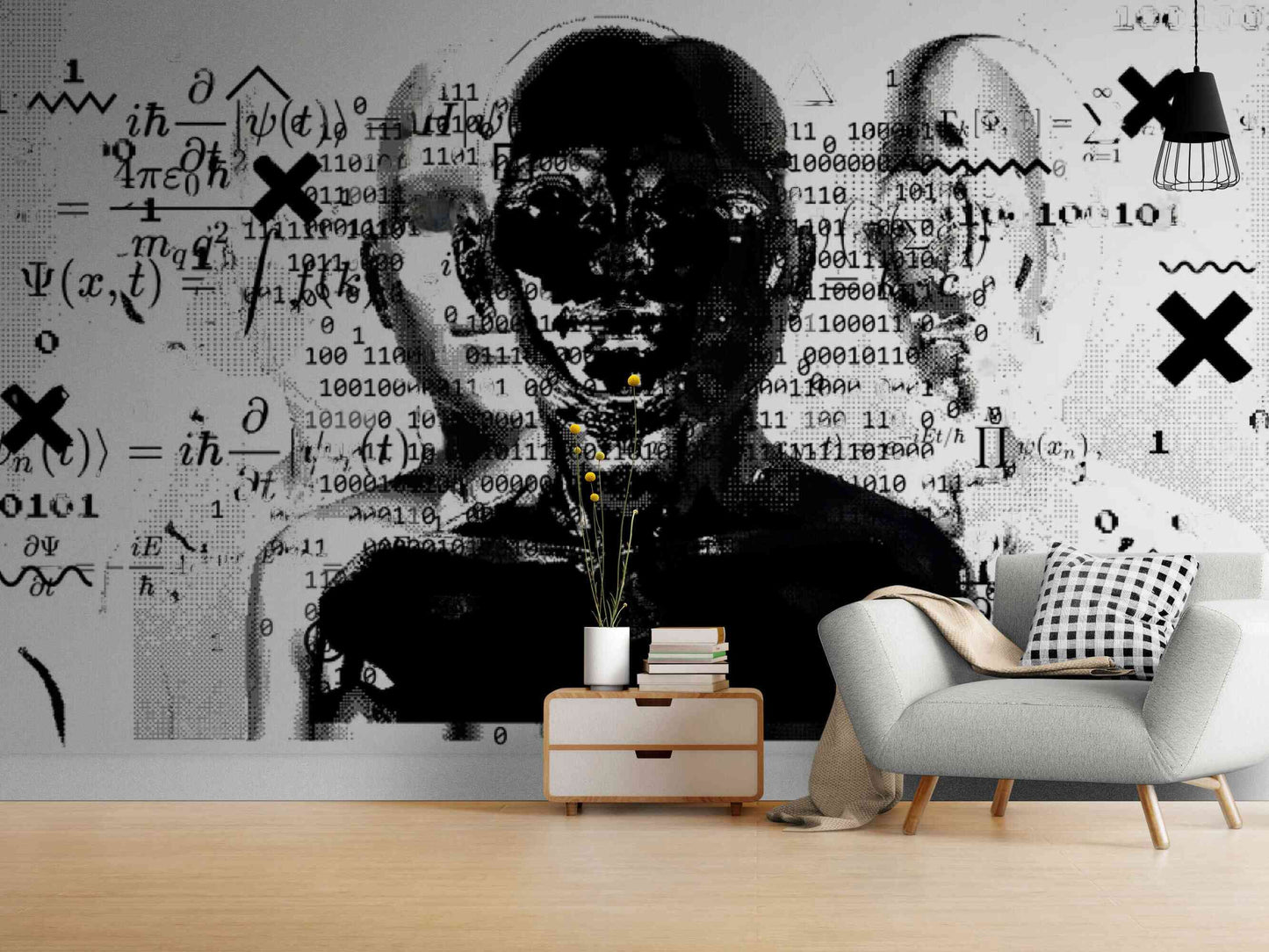 Futuristic cyberpunk girl wallpaper for black and white cyber wall art