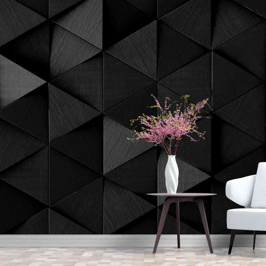 Dark 3D wallpaper with triangle pattern creating depth and dimension
