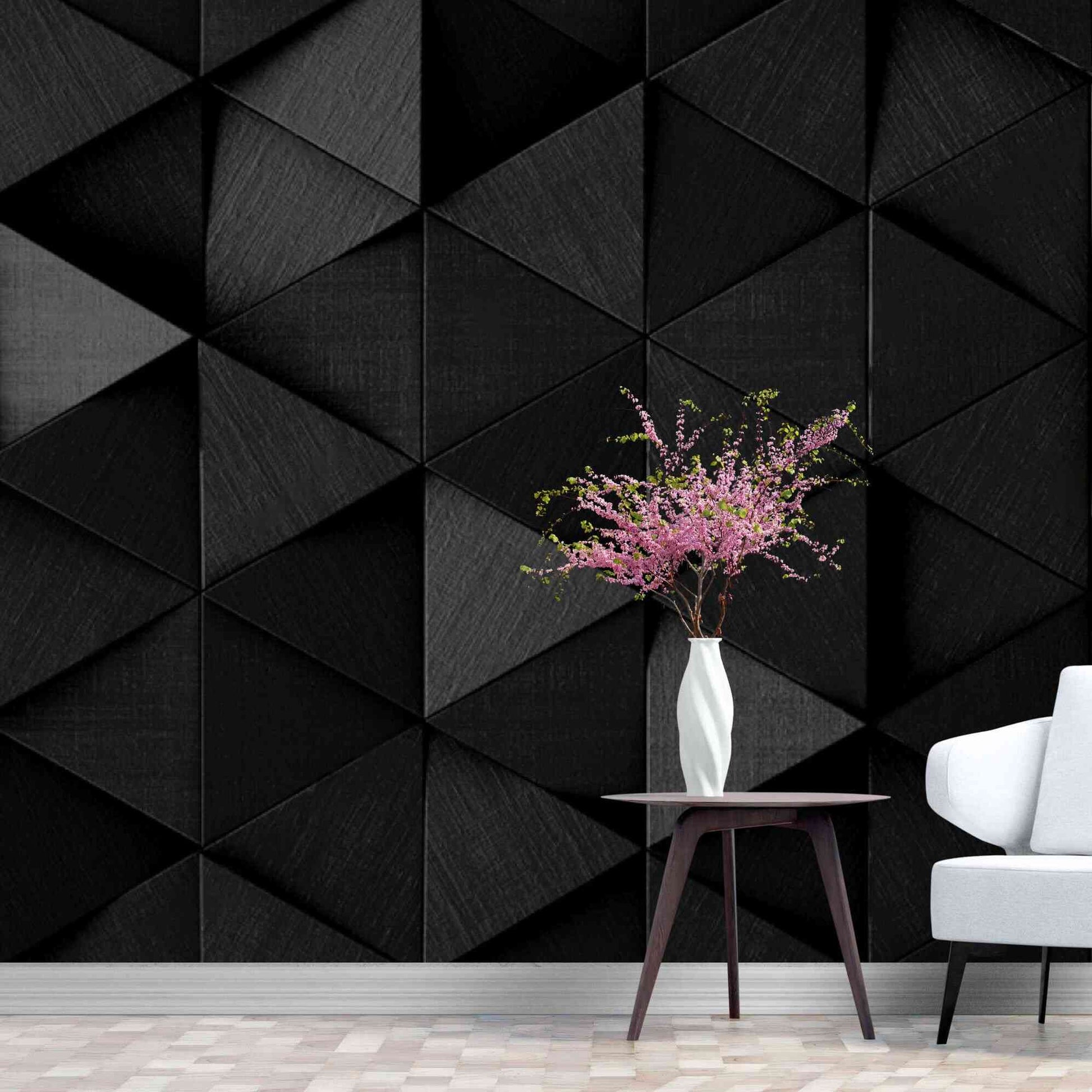 Dark 3D wallpaper with triangle pattern creating depth and dimension