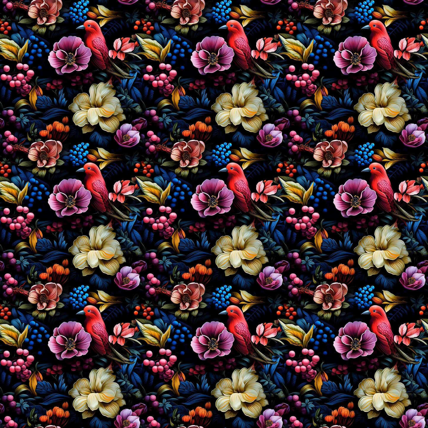 Intricate dark floral pattern wallpaper, where deep hues meet lush blooms for a striking and elegant design contrast