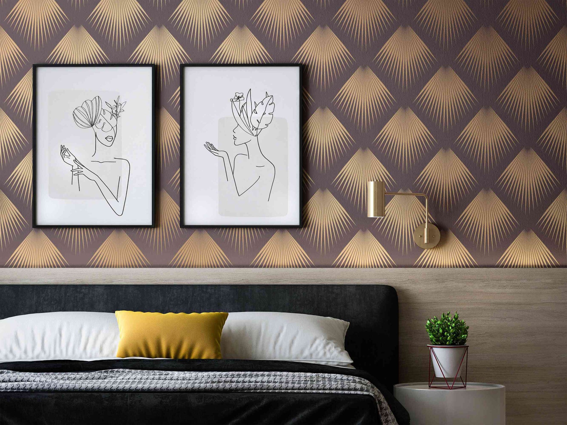 Elegant bedroom mural wallpaper creating a luxurious atmosphere.