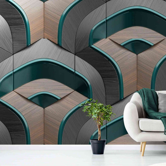 Fake Wood Panel 3D Wallpaper Mural in a living room