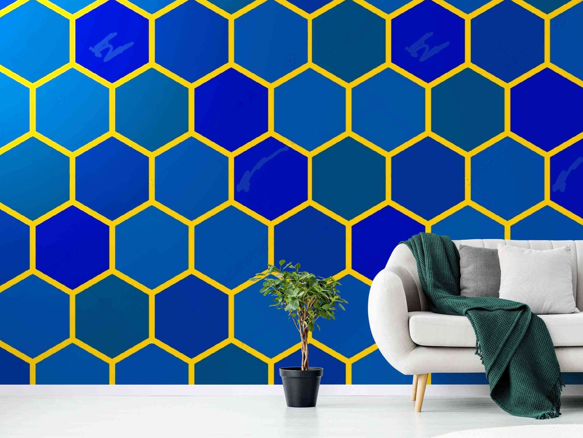Geometric Blue Wall Decor with Honeycomb Design