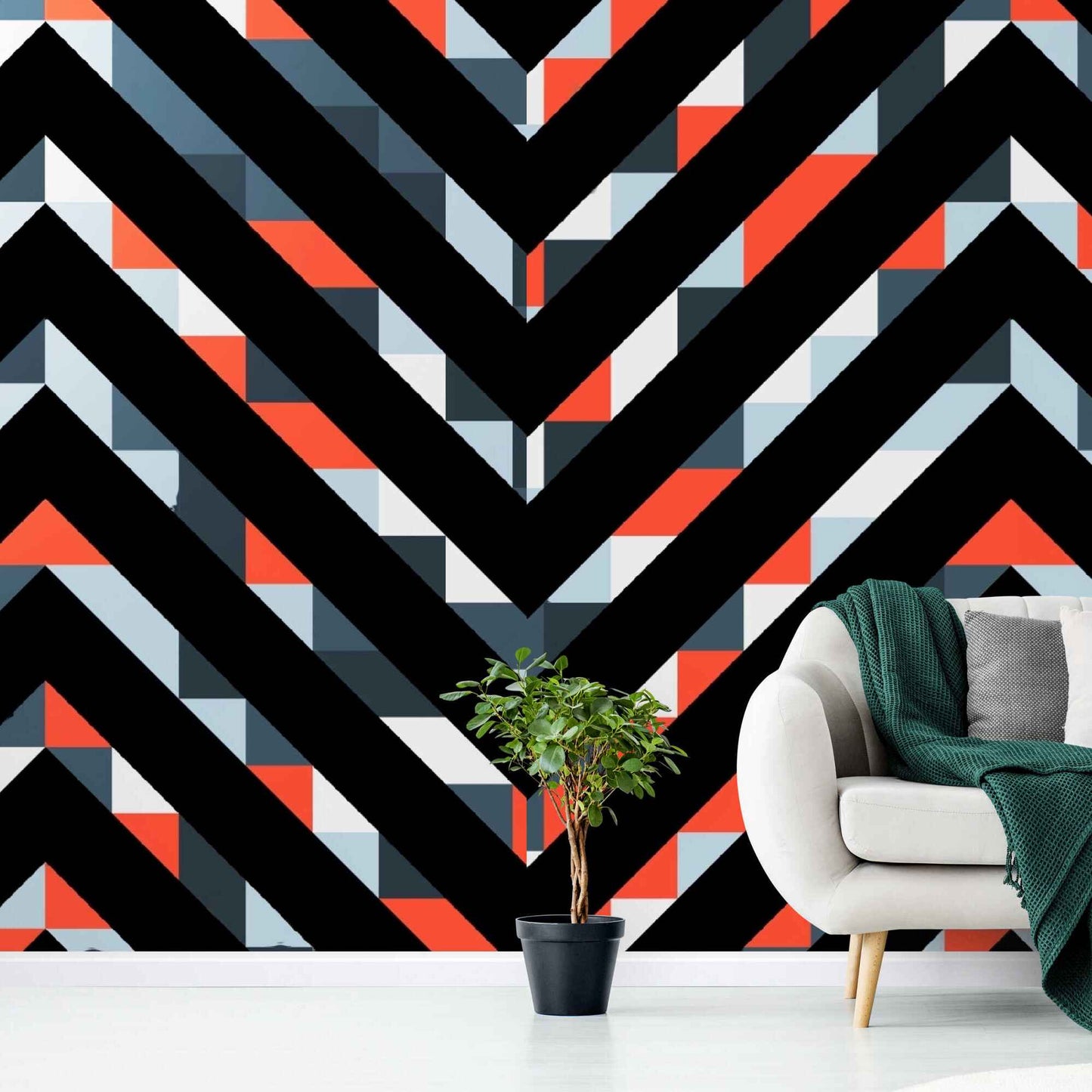 Geometric wallpaper mural showcasing captivating patterns for modern home office decor