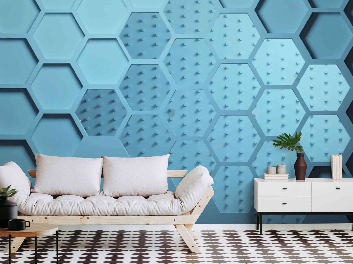 Contemporary geometric pattern honeycomb wallpaper close-up