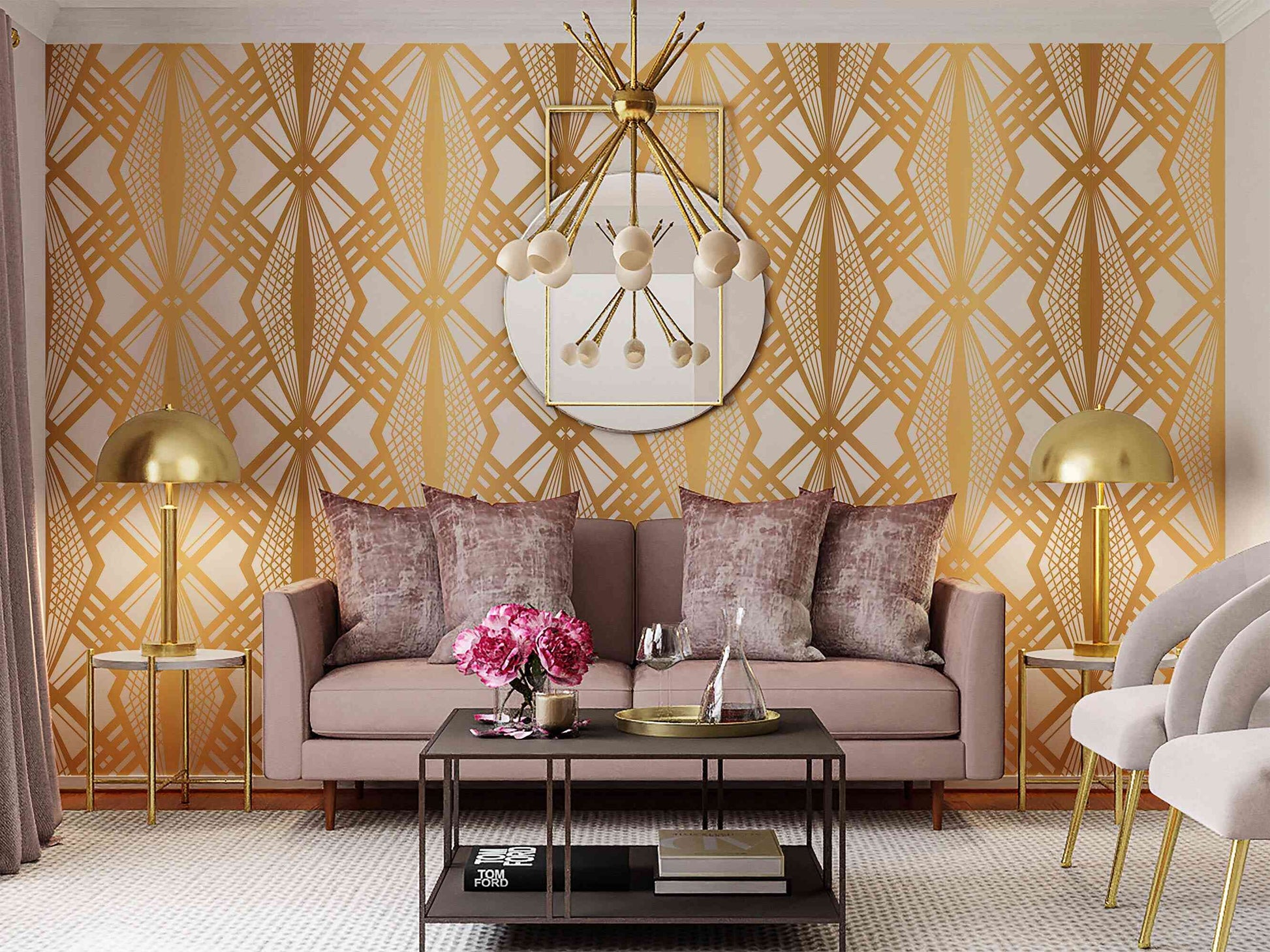 Elegant gold wallpaper, creating a sophisticated atmosphere in any room.