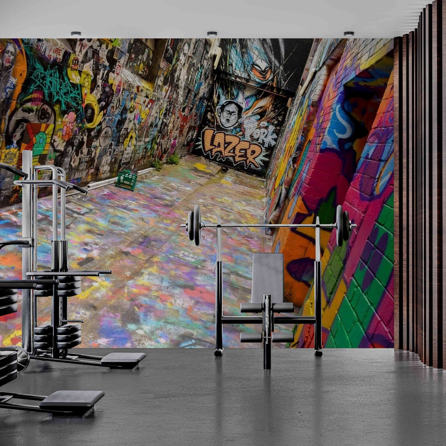 Vivid abstract graffiti art in a photo wallpaper mural, showcasing the colorful chaos of street expression.