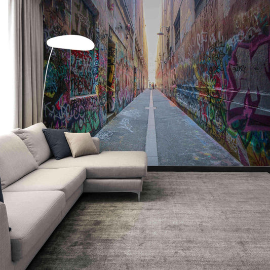 Vibrant Long Street Graffiti Wall Wallpaper bringing urban culture to your home.