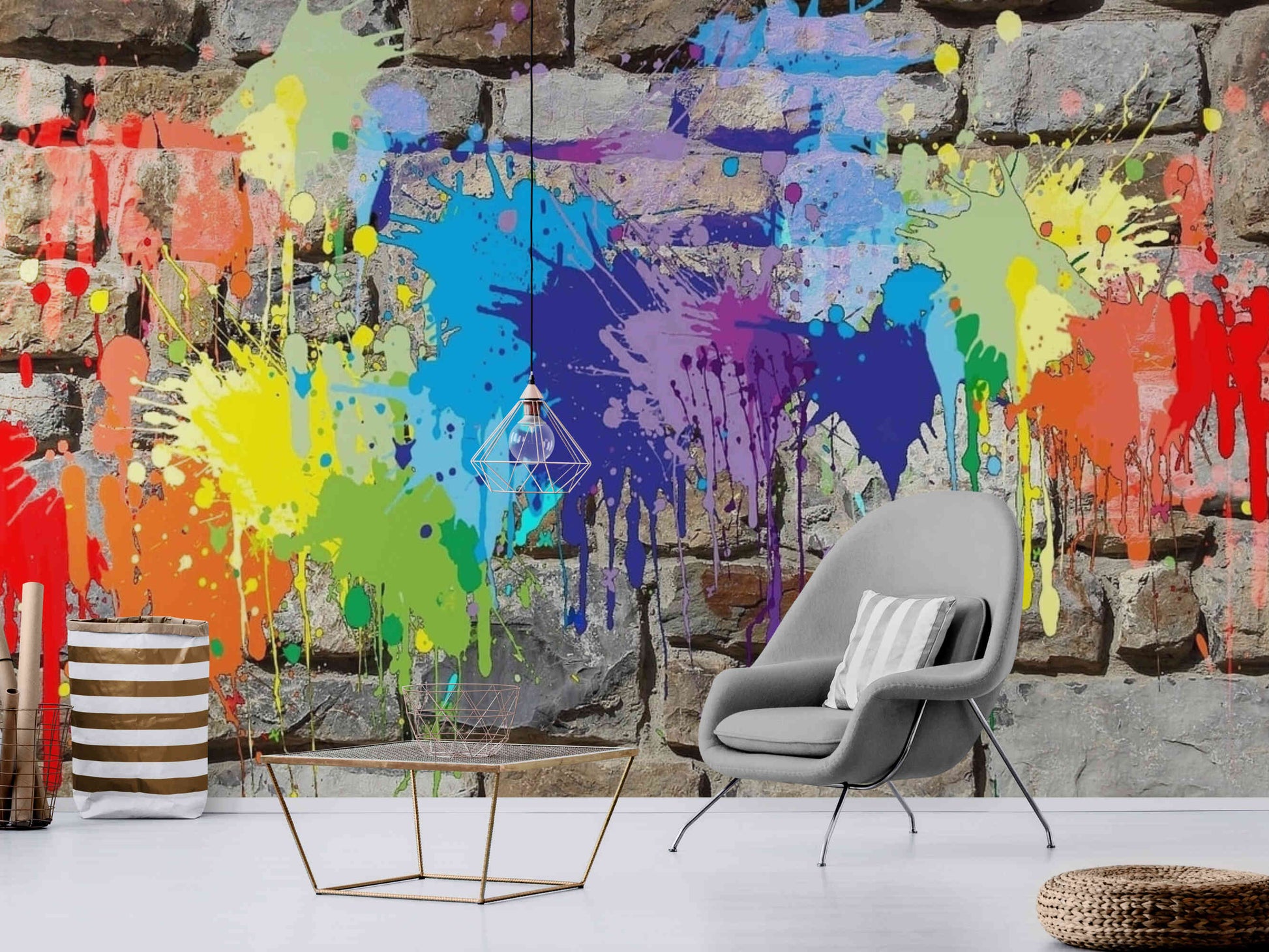 Bold typography in graffiti style emblazons this peel and stick wall mural, adding an edgy touch to any room.
