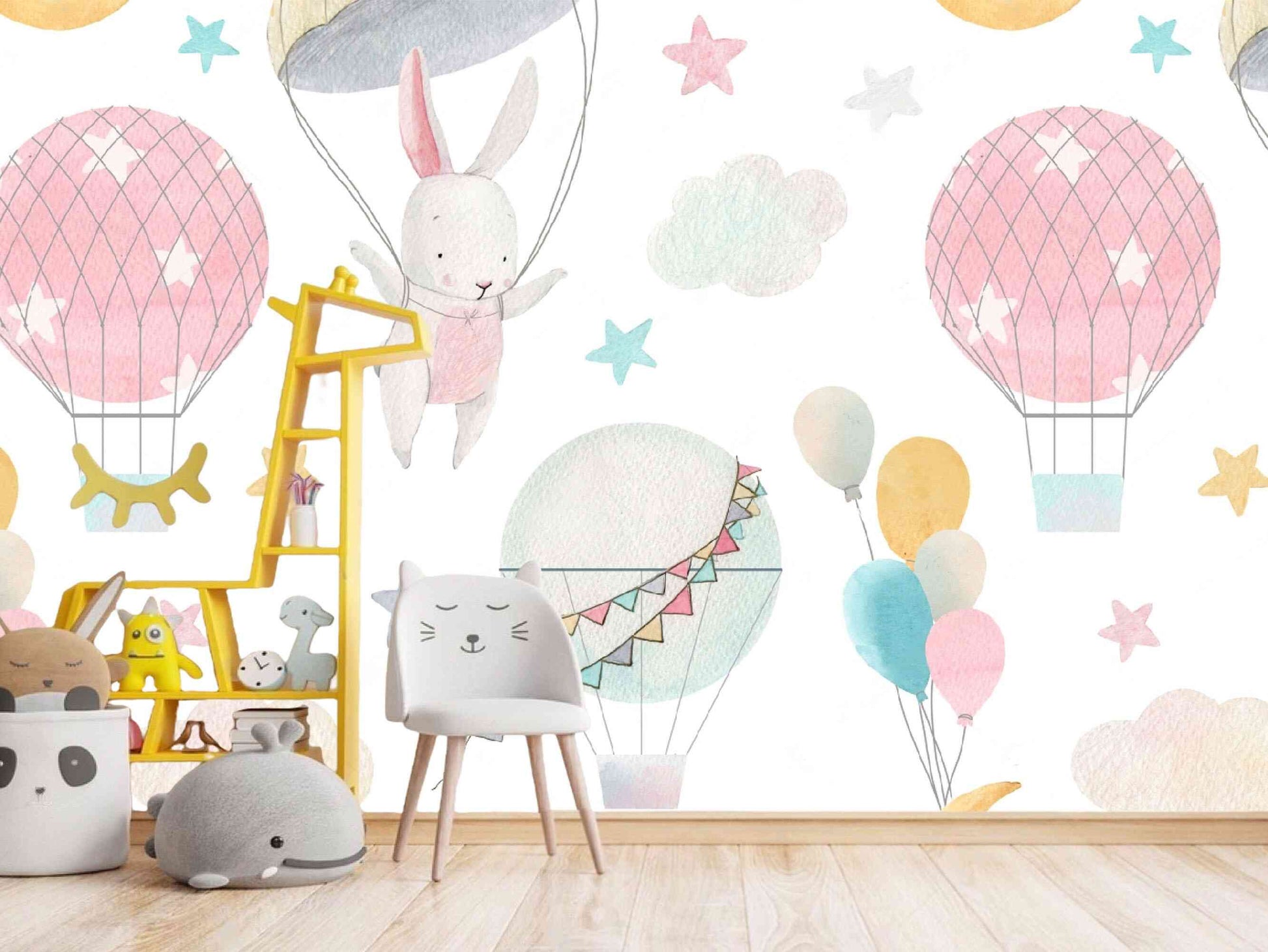 Kids Room Rabbit on Parachute Mural