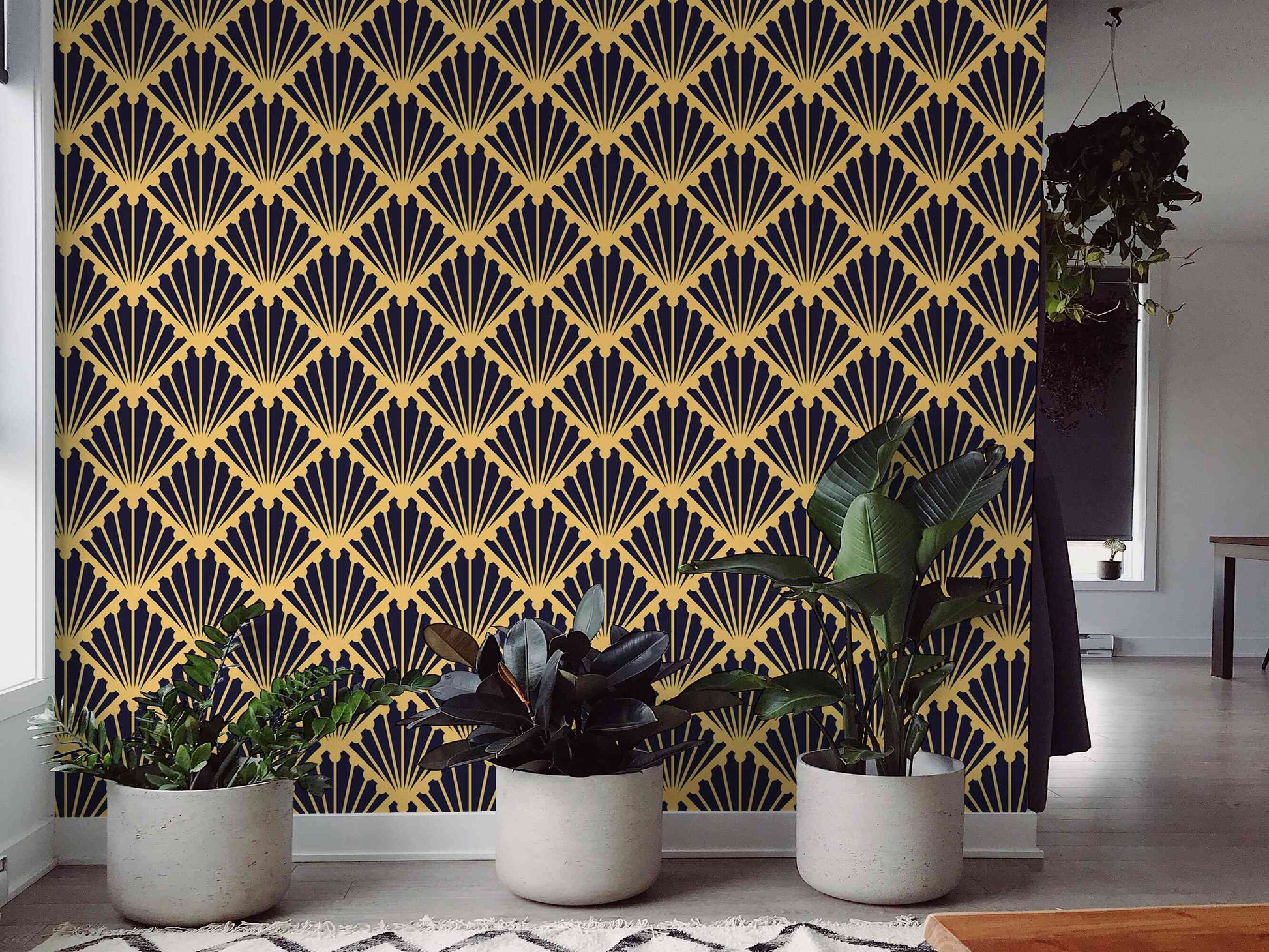 Luxury black with gold murals wallpaper adding elegance to any space.