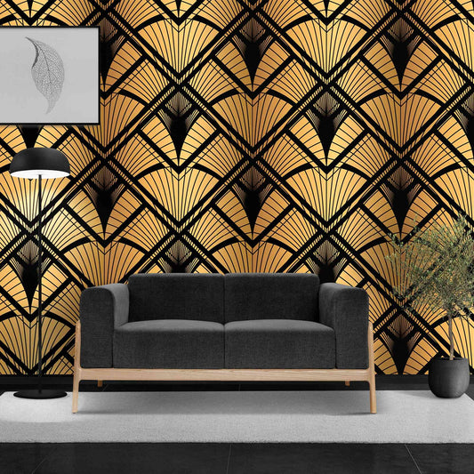Luxury Black with Gold Wallpaper adding sophistication to a rental property.