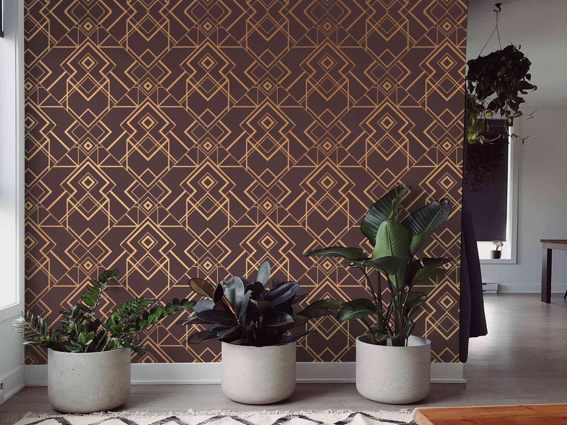 Luxury geometric removable wallpaper, perfect for a bold and dramatic interior upgrade.