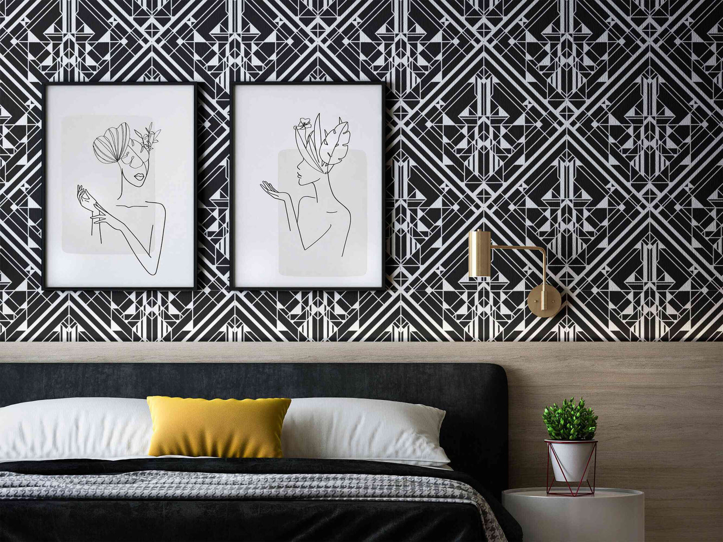Contrast pattern luxury wallpaper in black and white, adding a sophisticated touch to any space.
