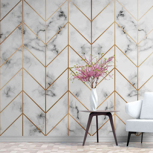 Marble and gold wallpaper with intricate design