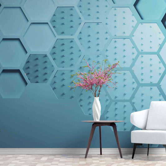 Modern 3D honeycomb peel and stick wallpaper in a stylish room setting