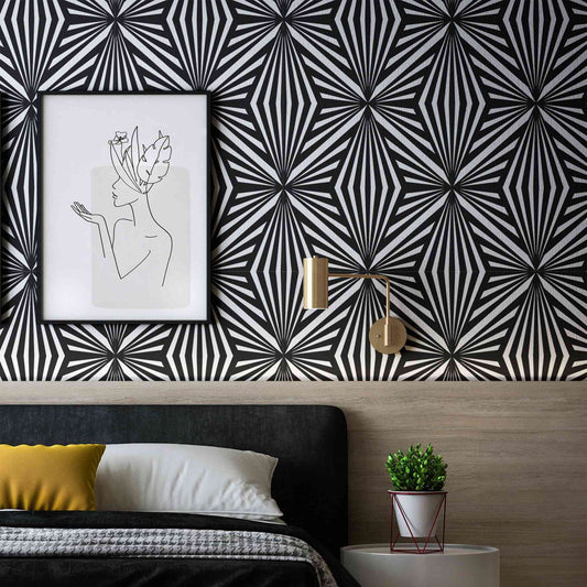 Modern living wallpaper transforming a living space into a stylish retreat.