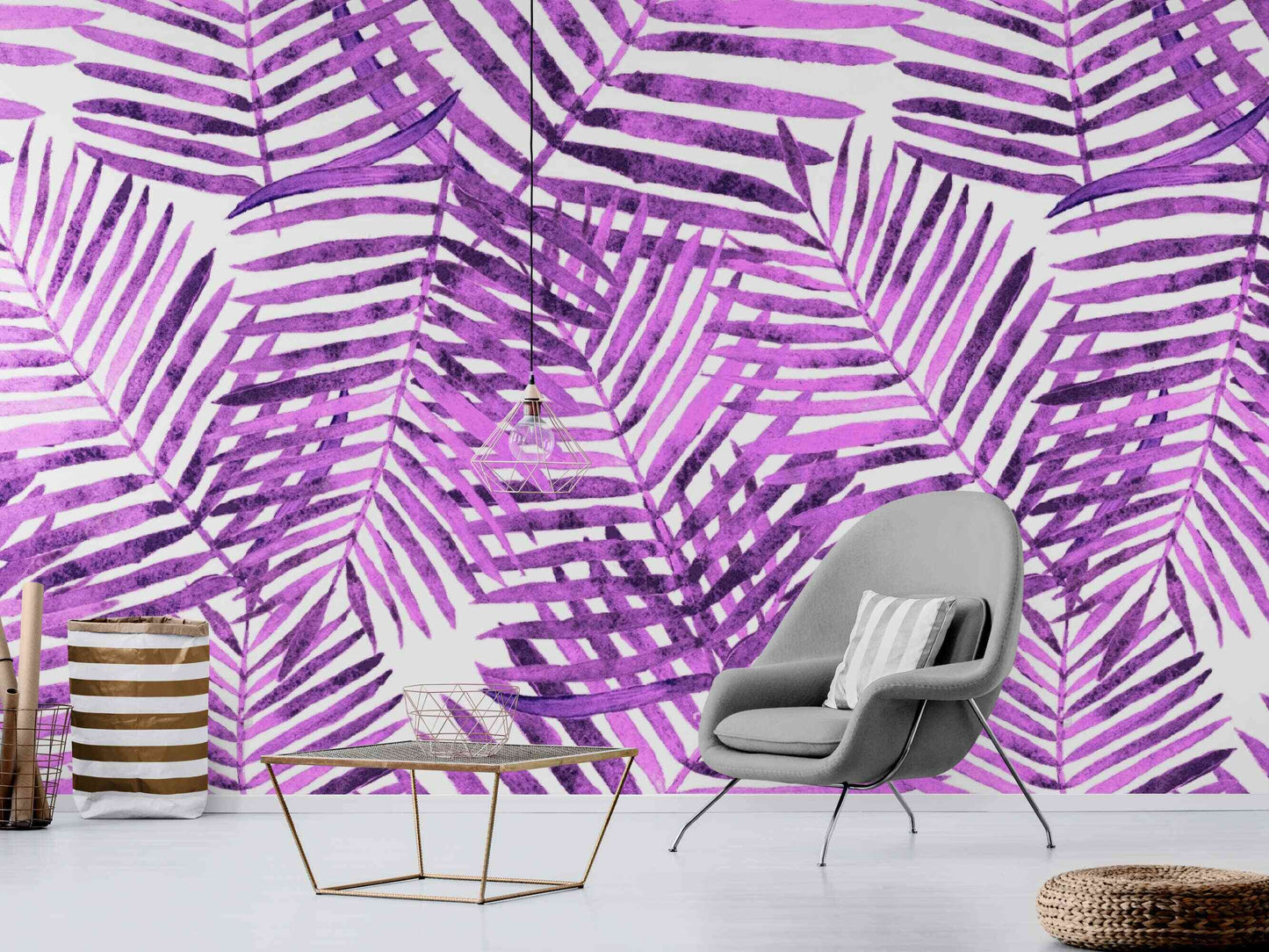 Modern and stylish purple tropical leaves wallpaper design