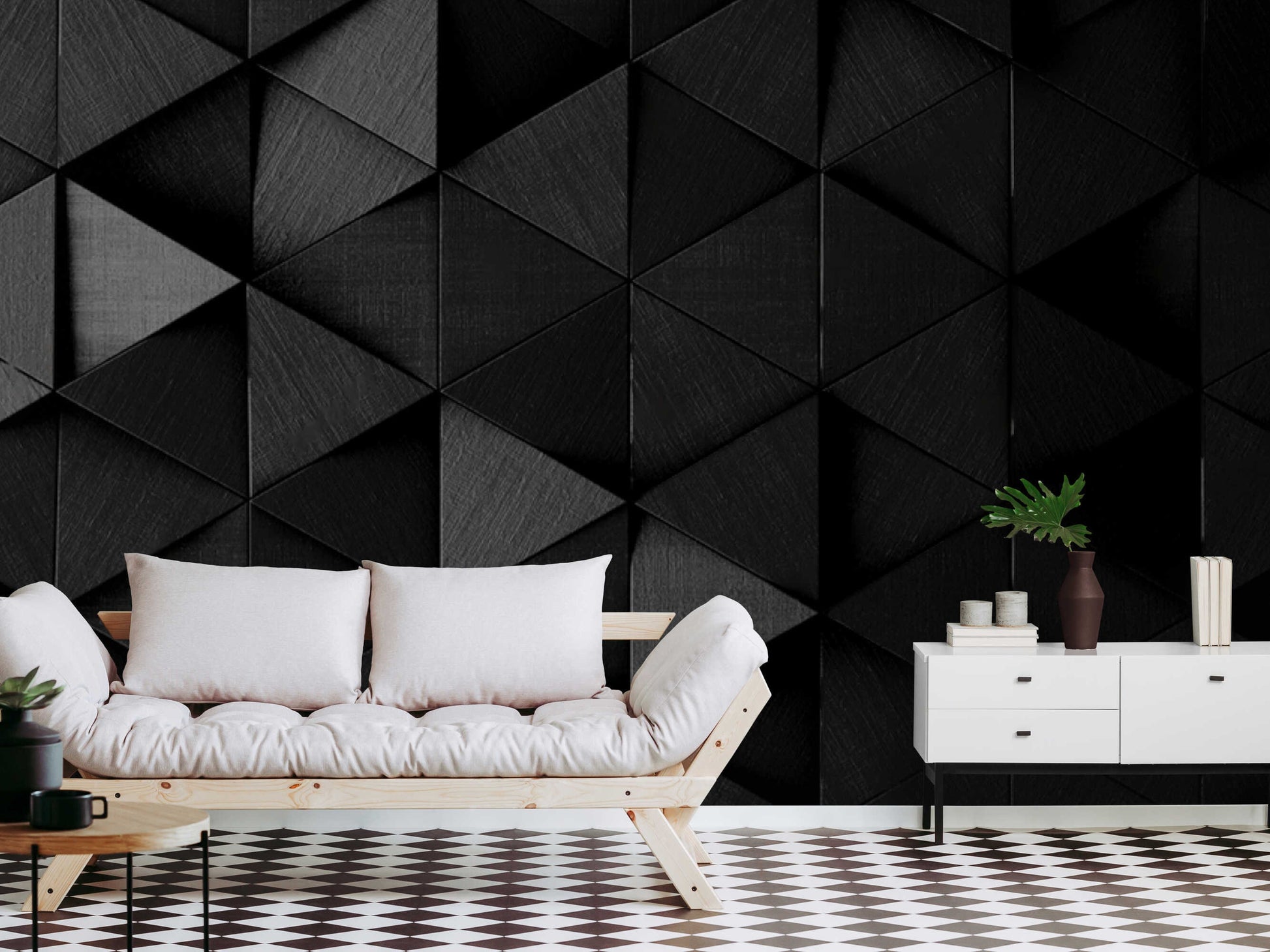 Contemporary modern wall decor in a dark interior setting