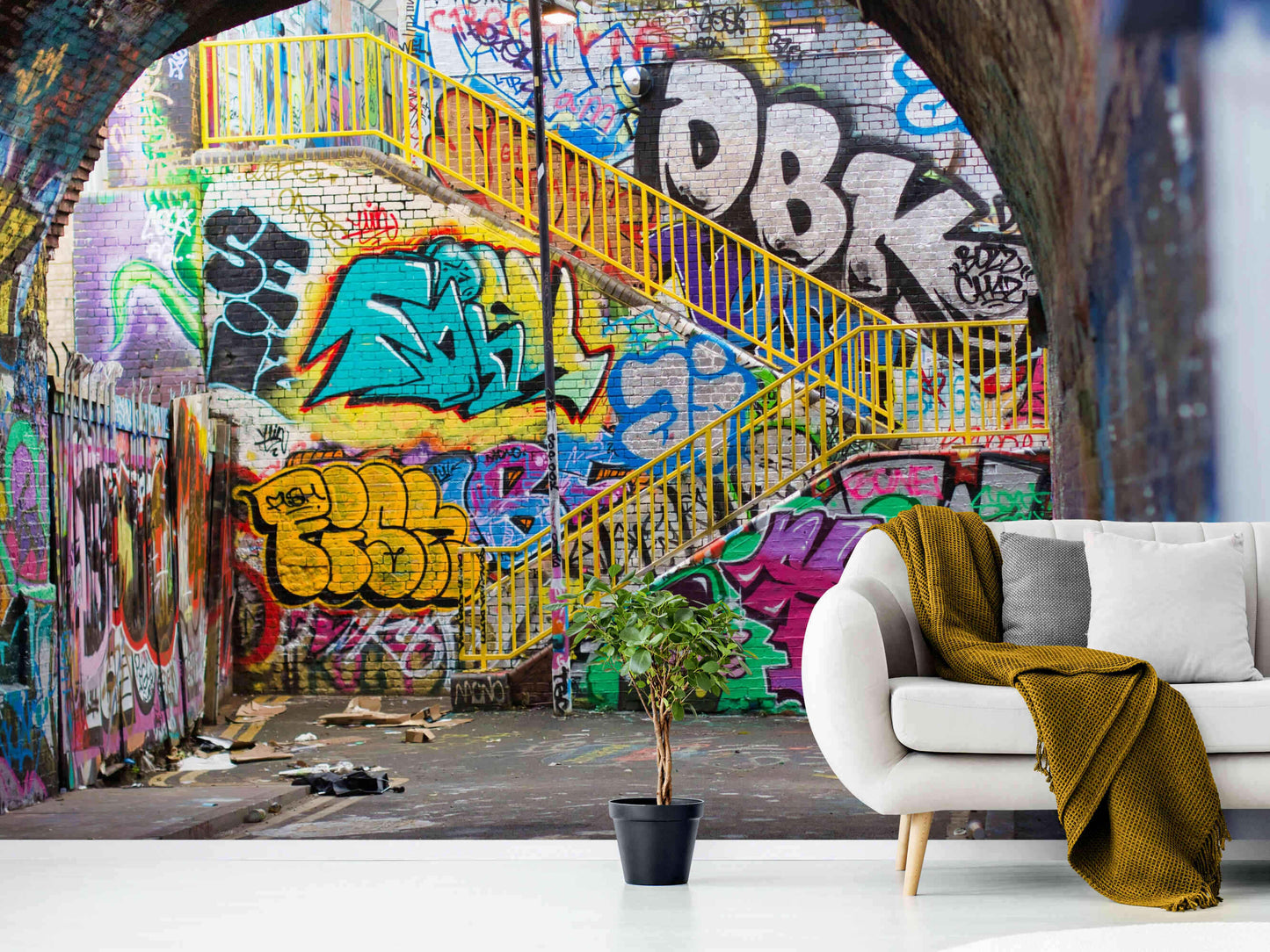 Peel and Stick Urban Place Graffiti Wallpaper for Easy Interior Update