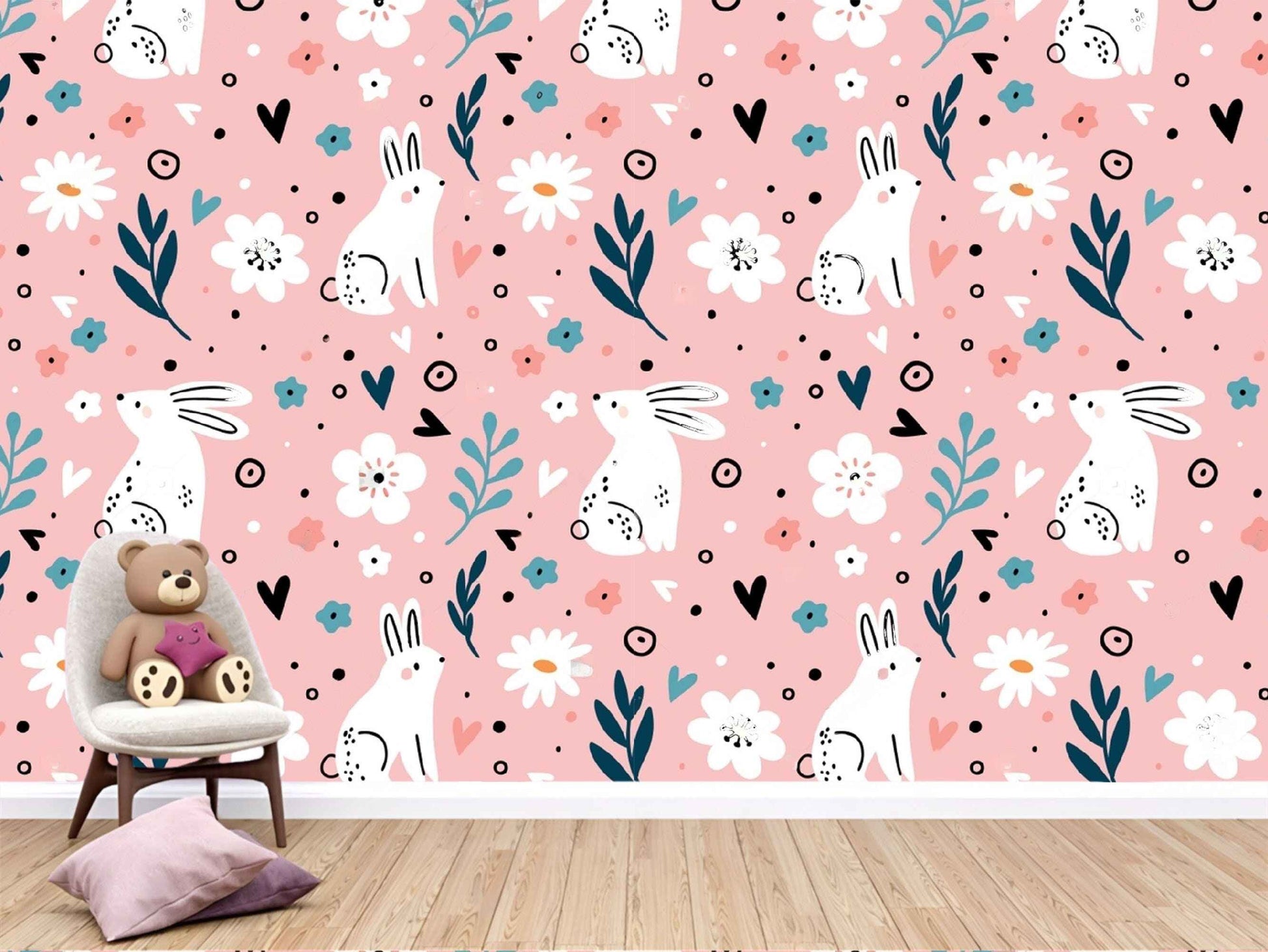 Playful bunny wall art in a nursery, inspiring imagination and creating a joyful atmosphere.