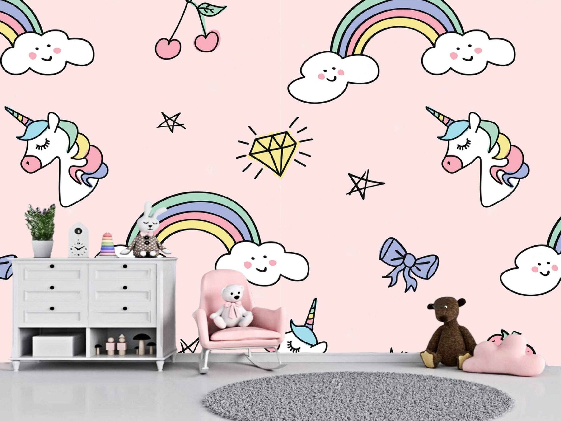 Playful nursery wallpaper designs, stimulating imagination and fostering creativity in the room.