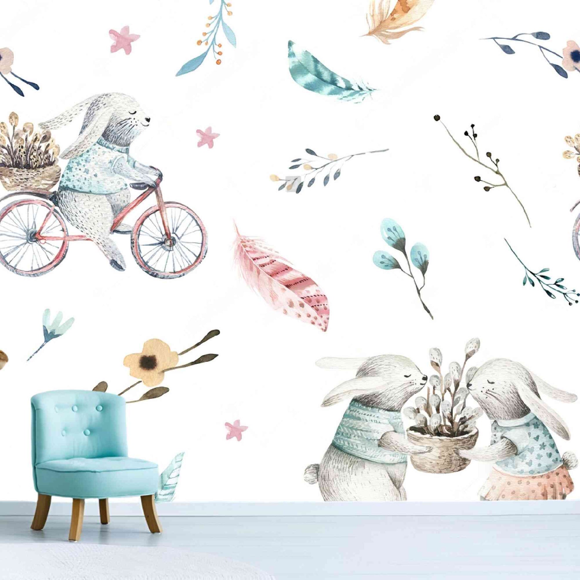 Adorable and playful bunnies bring charm and whimsy to your walls - Rabbit Mural Wallpaper