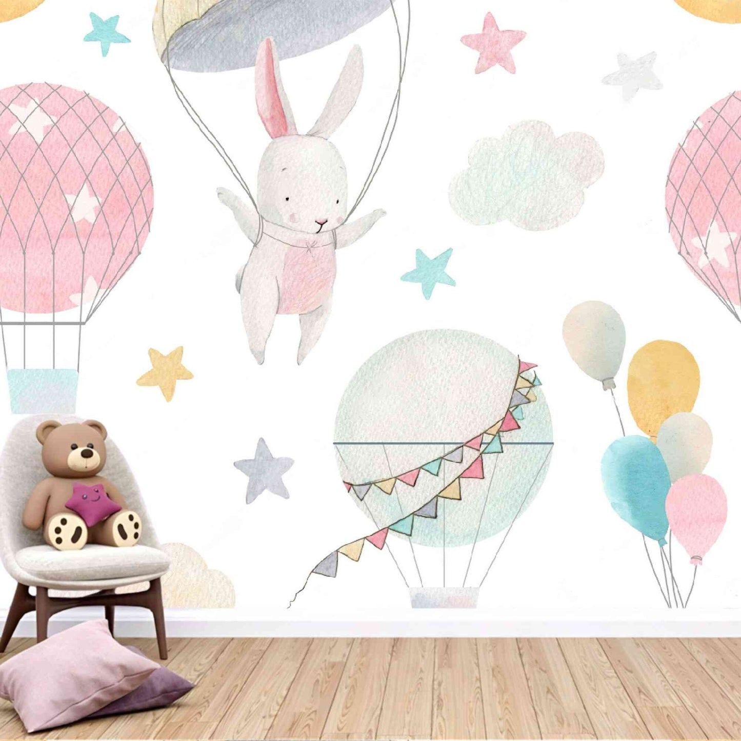 Rabbit on Parachute Wall Mural