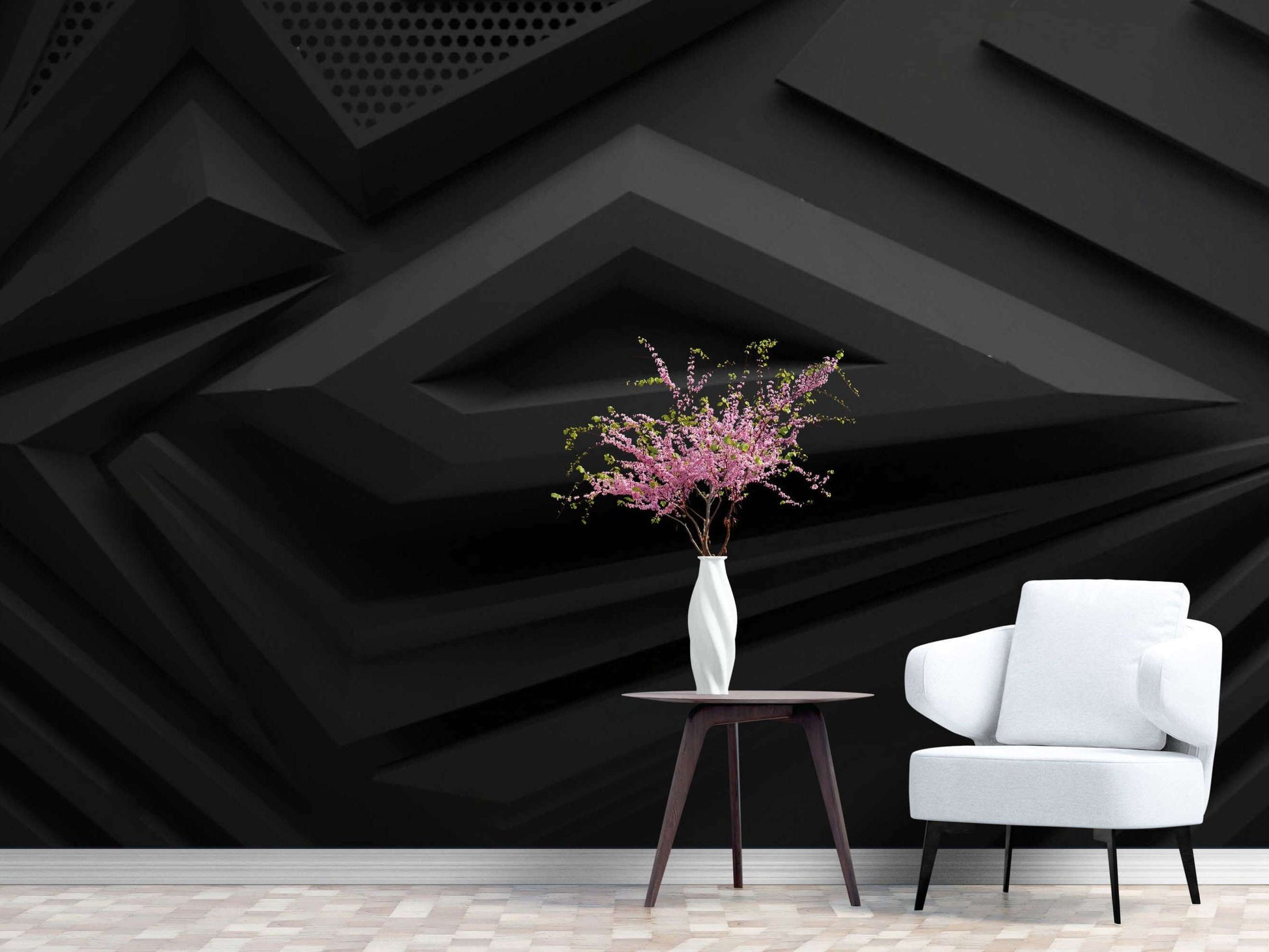 Removable dark wallpaper with depth and dimension, offering versatile and convenient wall decor.