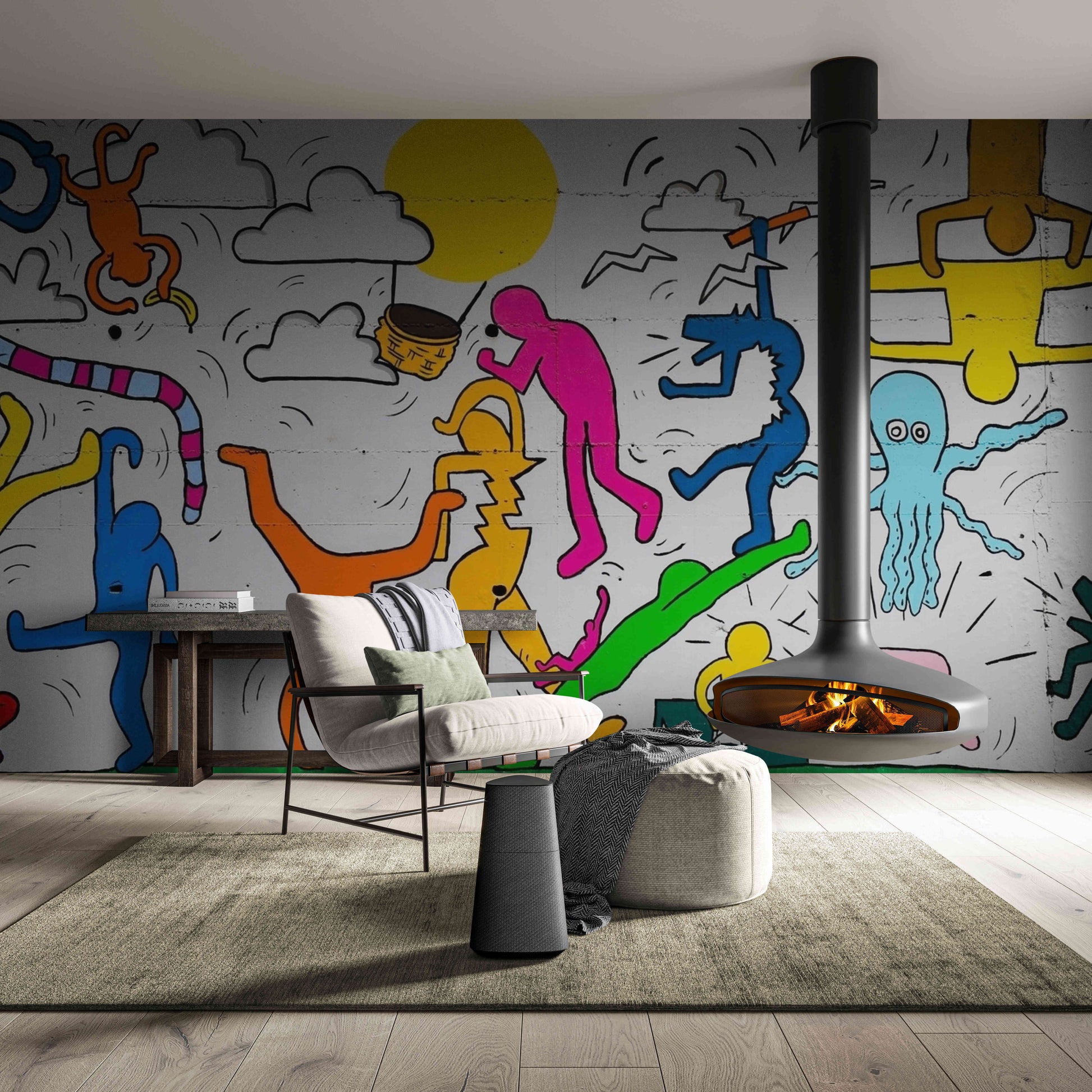 Epic superhero showdown captured in vibrant graffiti, turning any room into a scene straight out of a comic book.