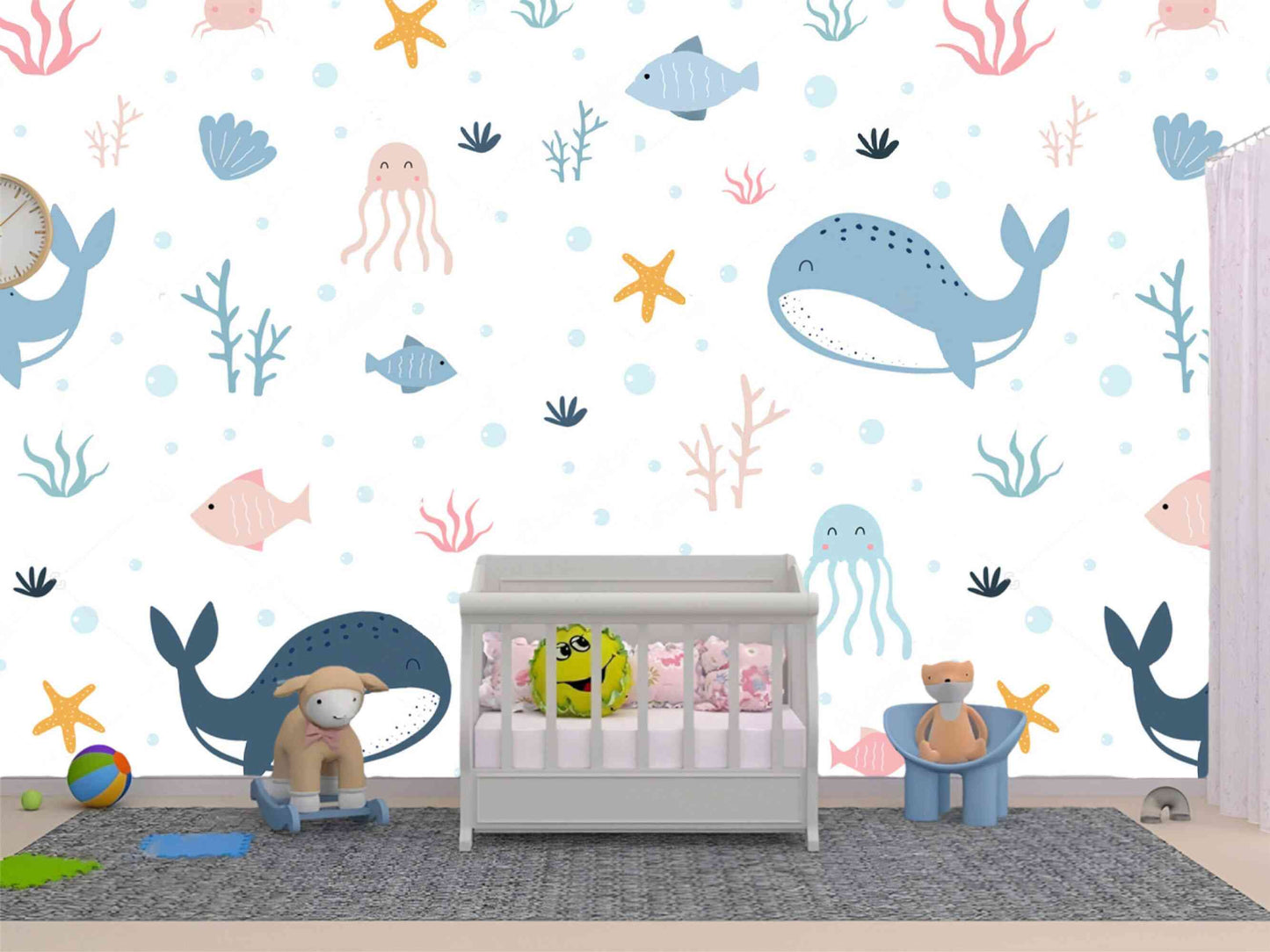 Colorful coral reefs and tropical fish create an enchanting underwater theme - Ocean Dwellers Murals Child's Wallpaper.