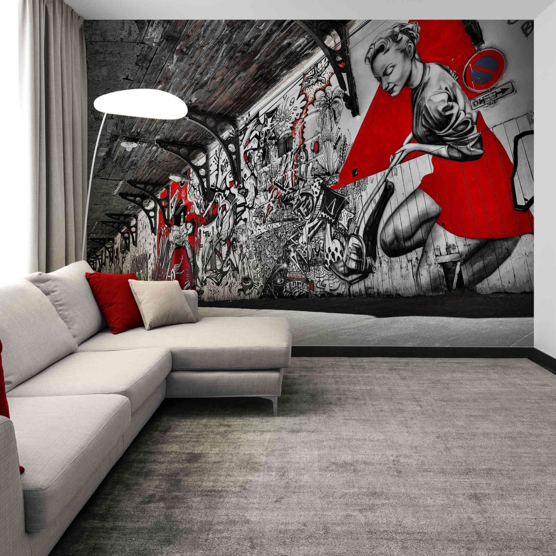 Vibrant urban art explosion in a graffiti wall mural, perfect for adding a splash of color and creativity.