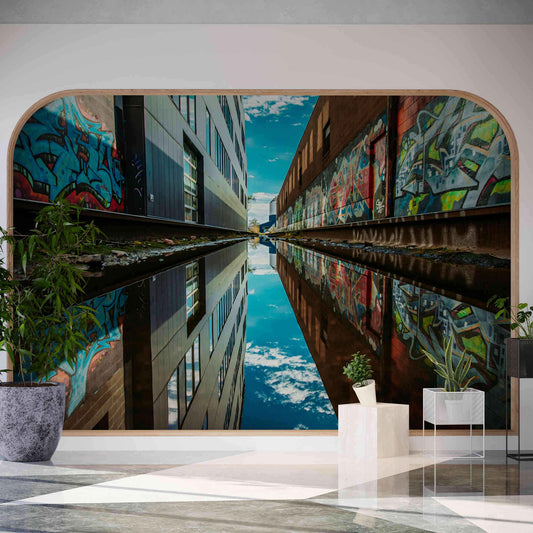 Dynamic Urban Art on Self-Stick Graffiti Wallpaper for a bold home decor statement"