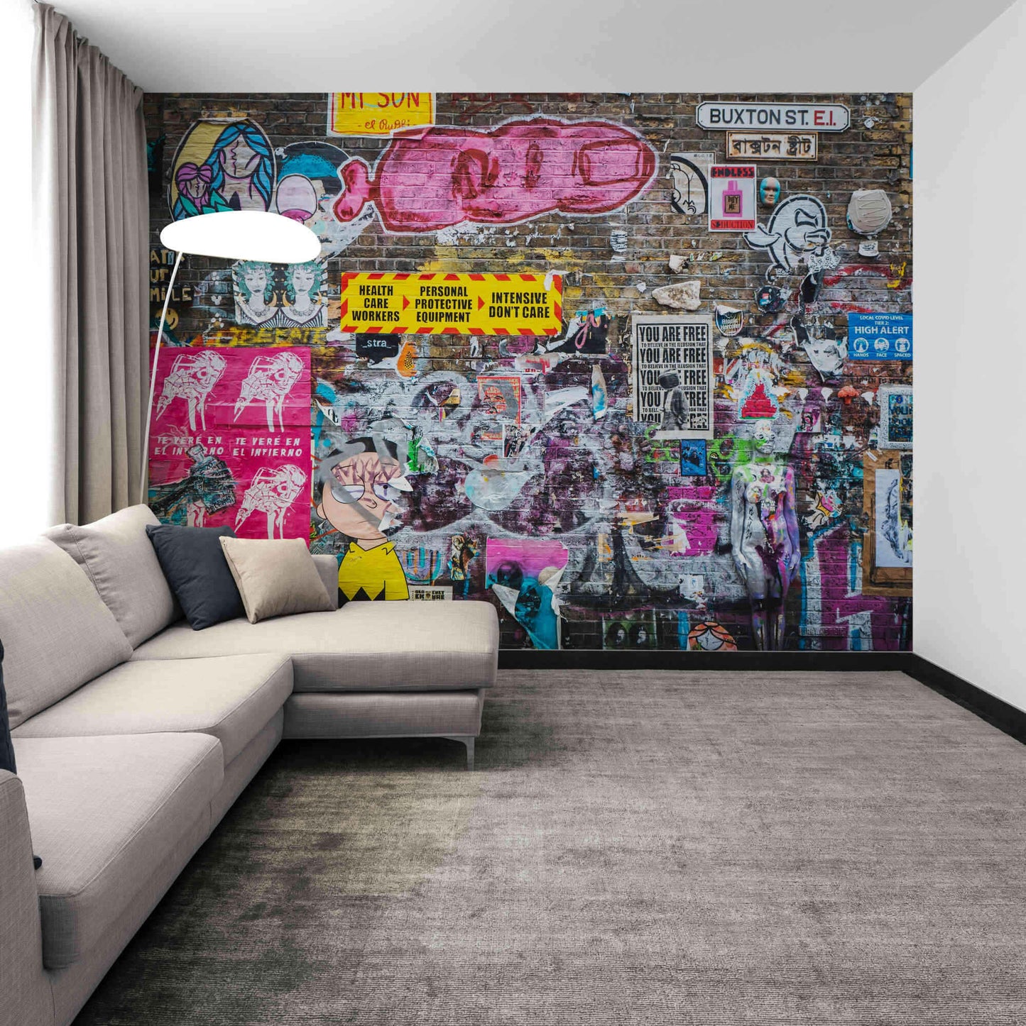 Urban Cartoon Graffiti Mural for Vibrant Room Decor